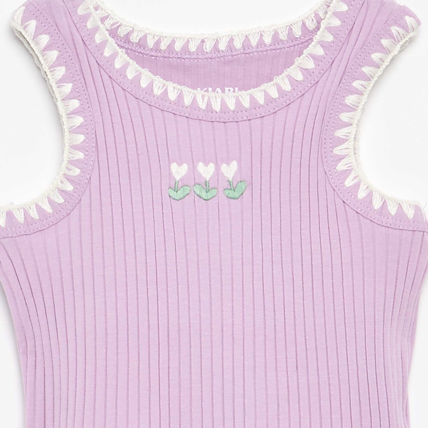 Ribbed Tank Top with Embroidered Armholes PURPLE