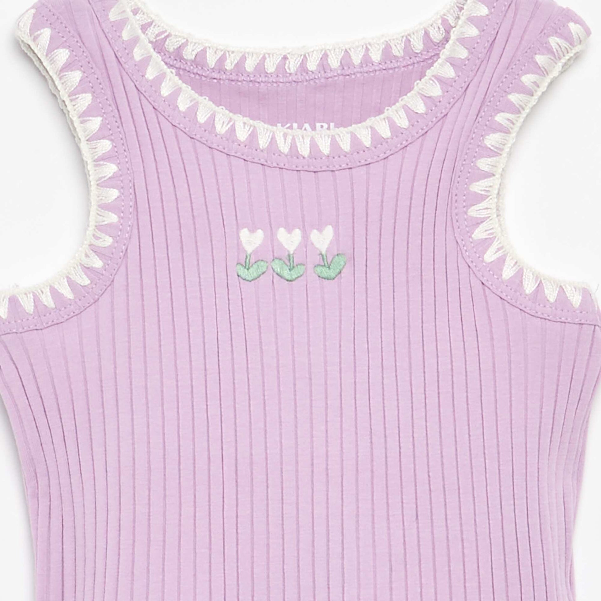 Ribbed Tank Top with Embroidered Armholes PURPLE