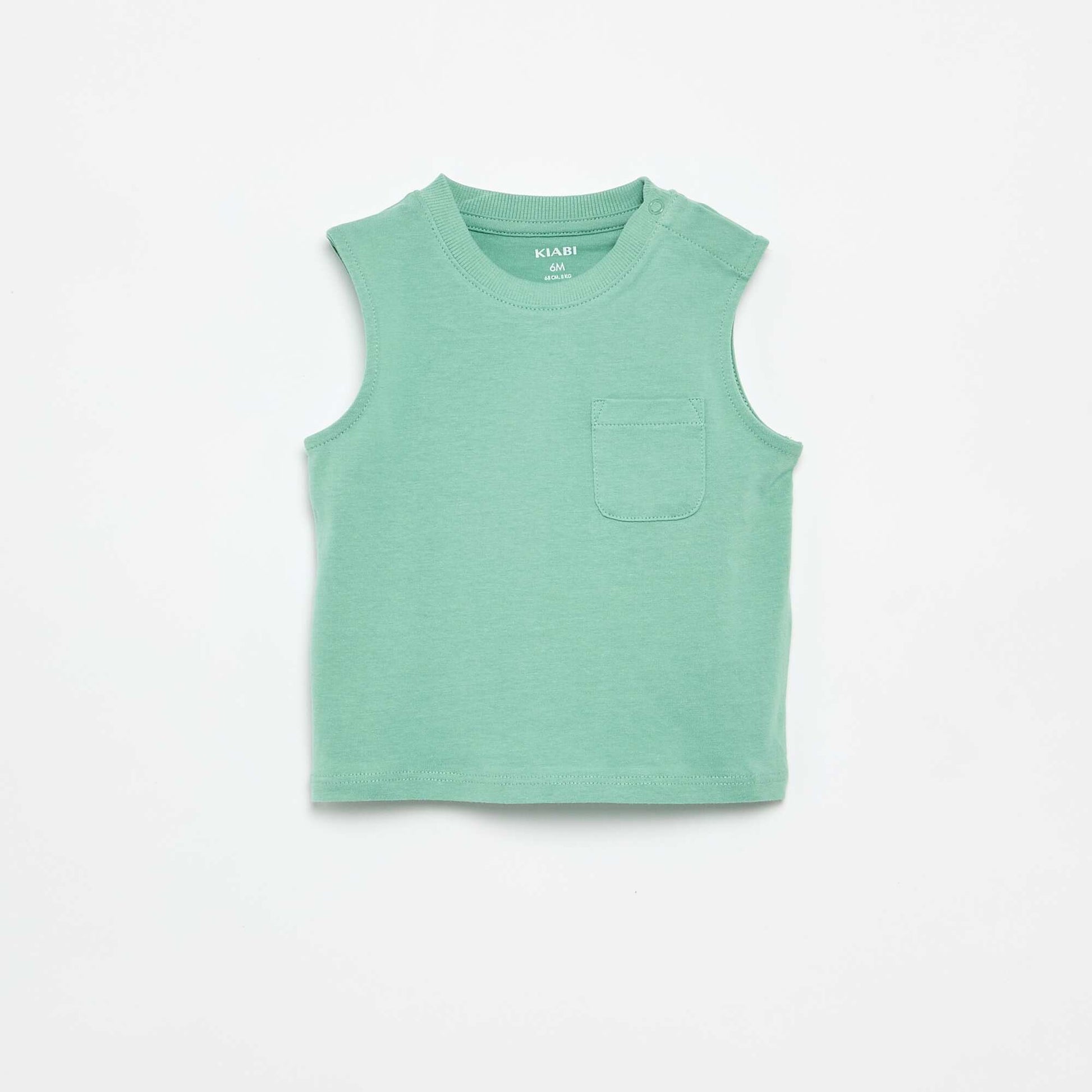 Cotton Jersey Tank Top with Chest Pocket GREEN
