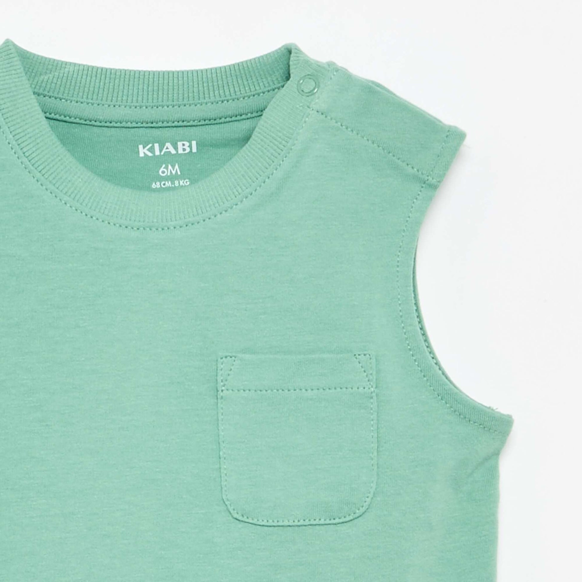 Cotton Jersey Tank Top with Chest Pocket GREEN