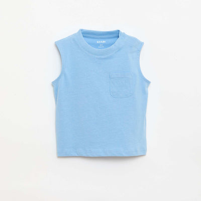 Cotton Jersey Tank Top with Chest Pocket BLUE