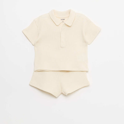 2-piece Waffle Knit Polo and Shorts Set WHITE