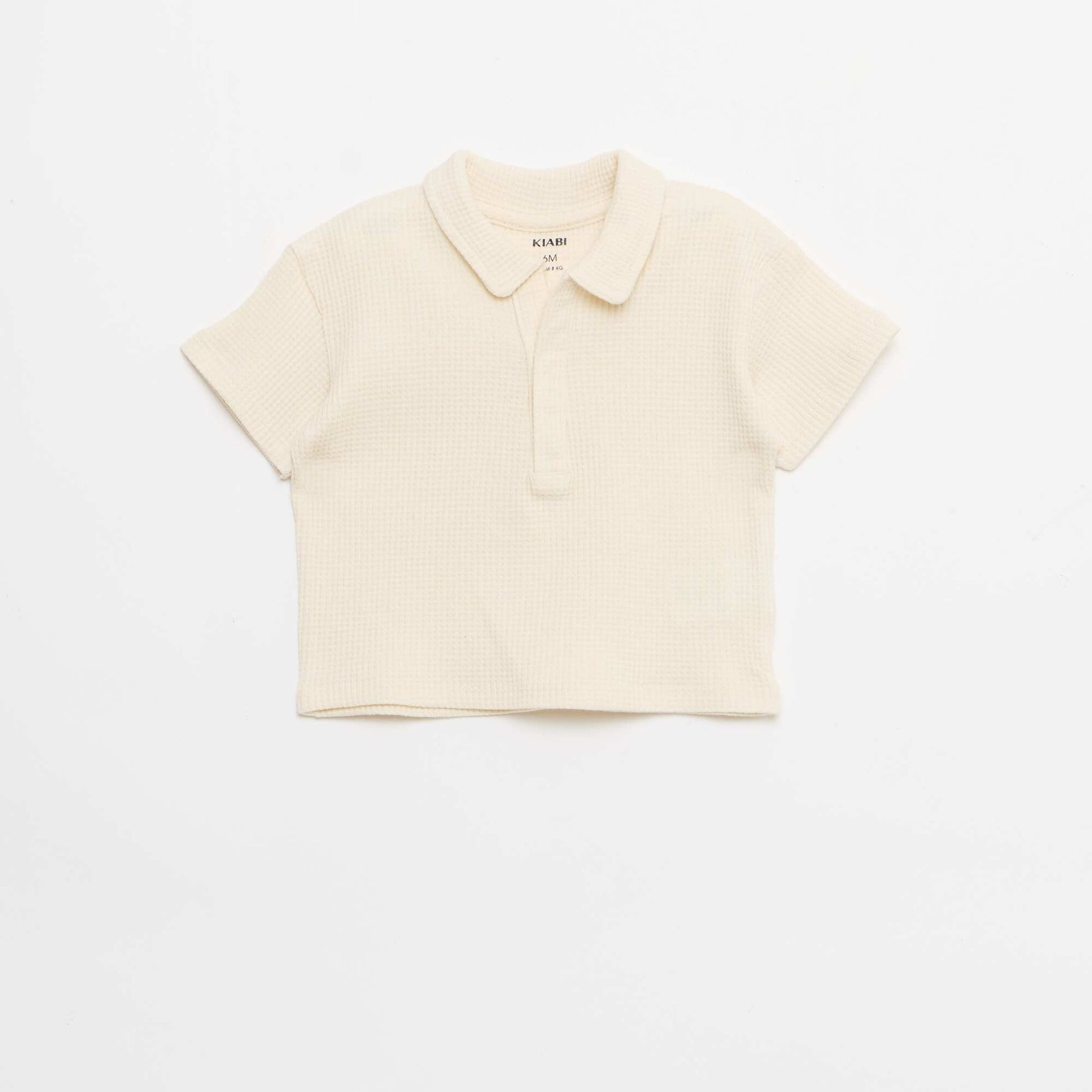 2-piece Waffle Knit Polo and Shorts Set WHITE