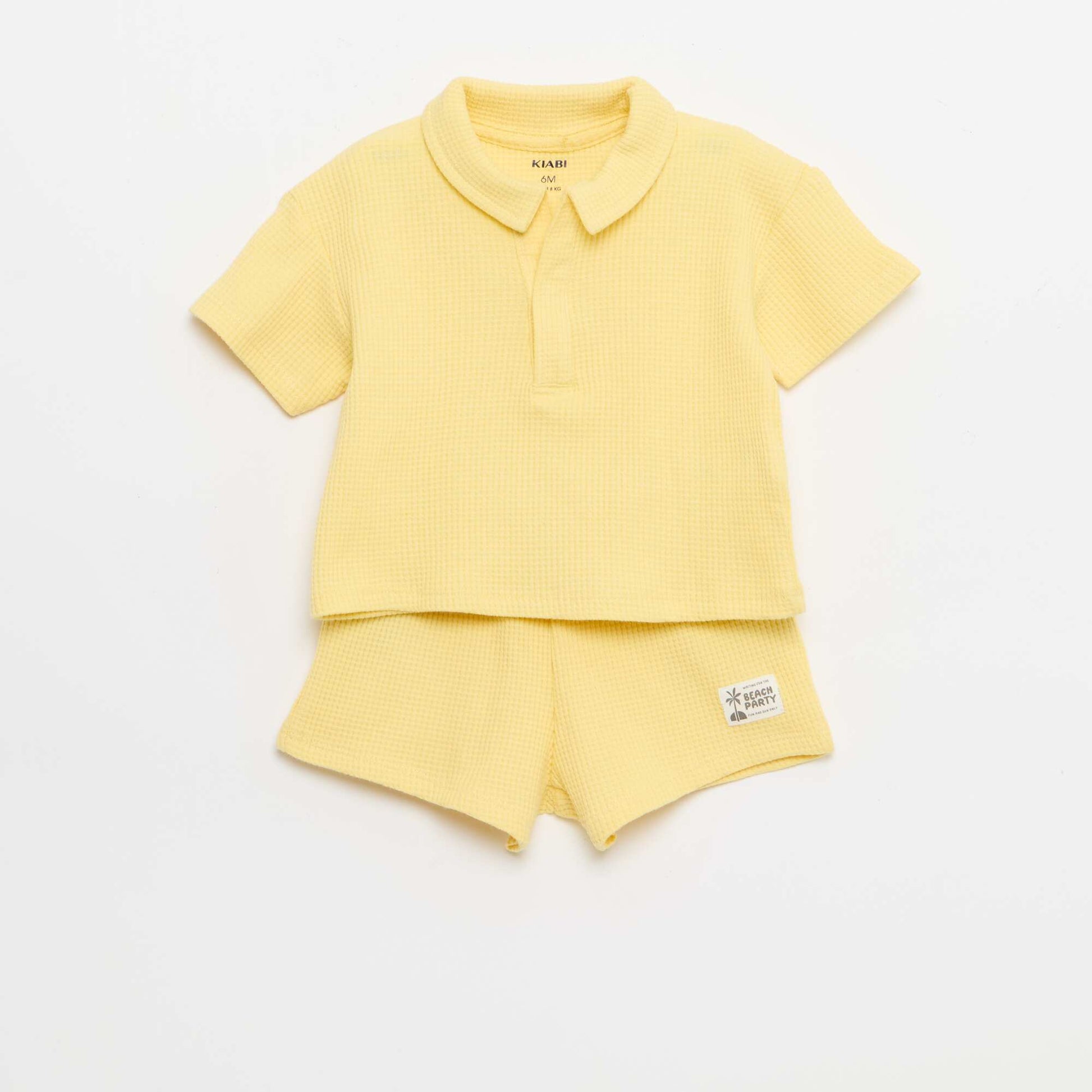 2-piece Waffle Knit Polo and Shorts Set YELLOW