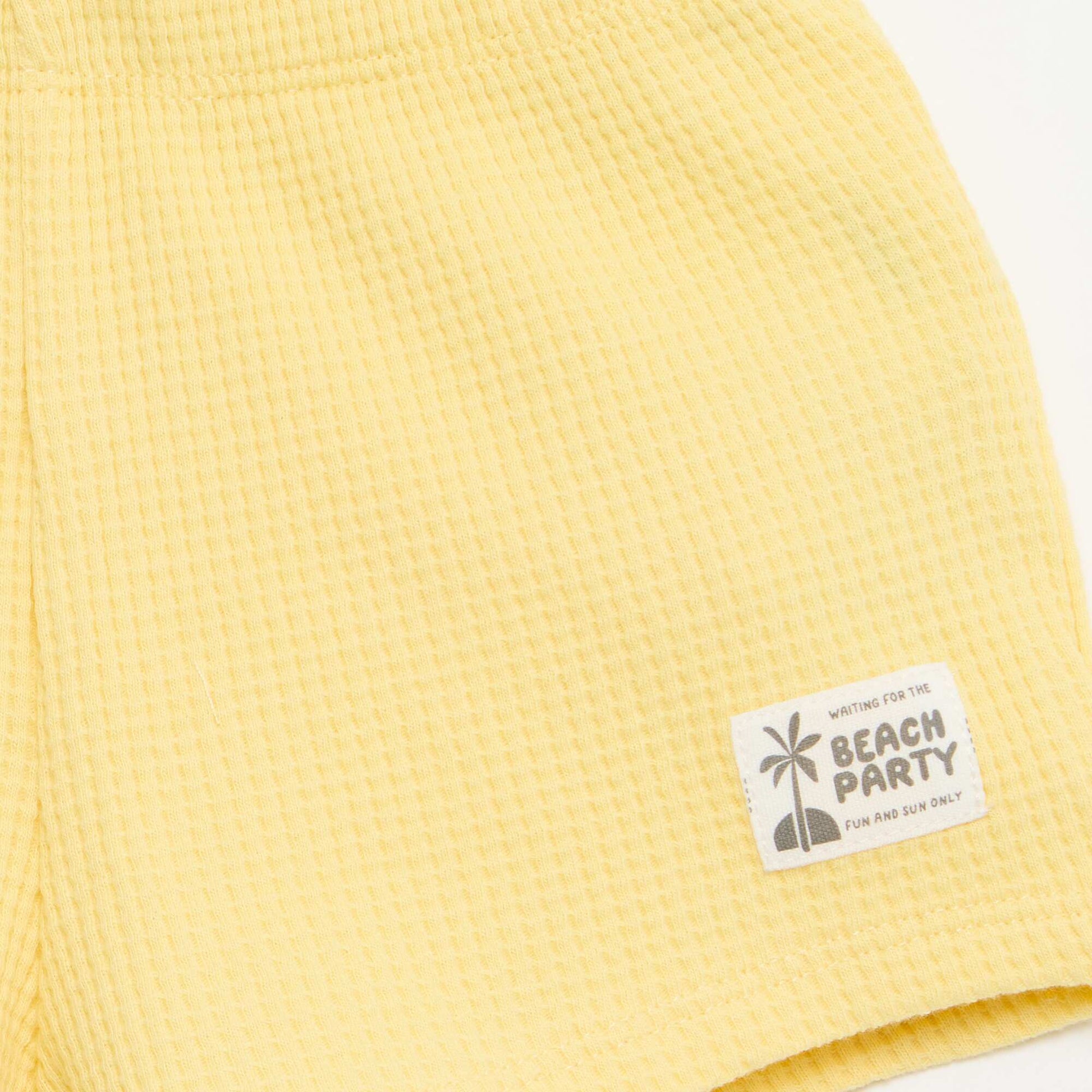 2-piece Waffle Knit Polo and Shorts Set YELLOW