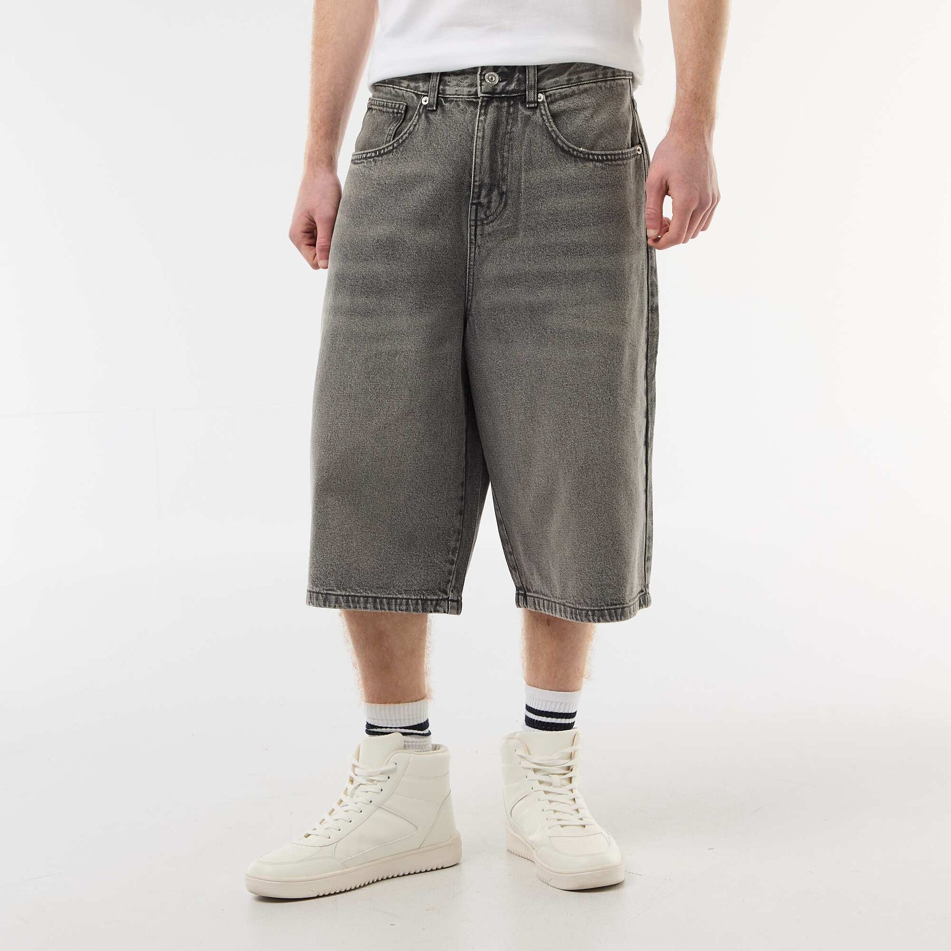 Long Denim Bermuda Shorts in Cotton GREY