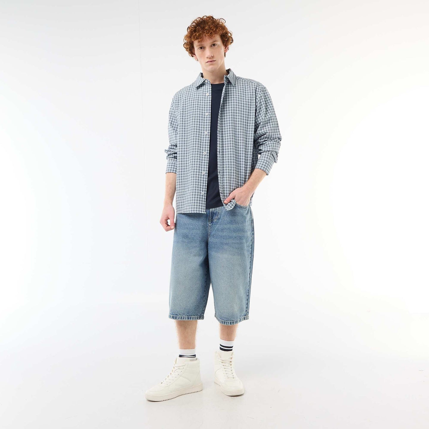 Long Denim Bermuda Shorts in Cotton BLUE
