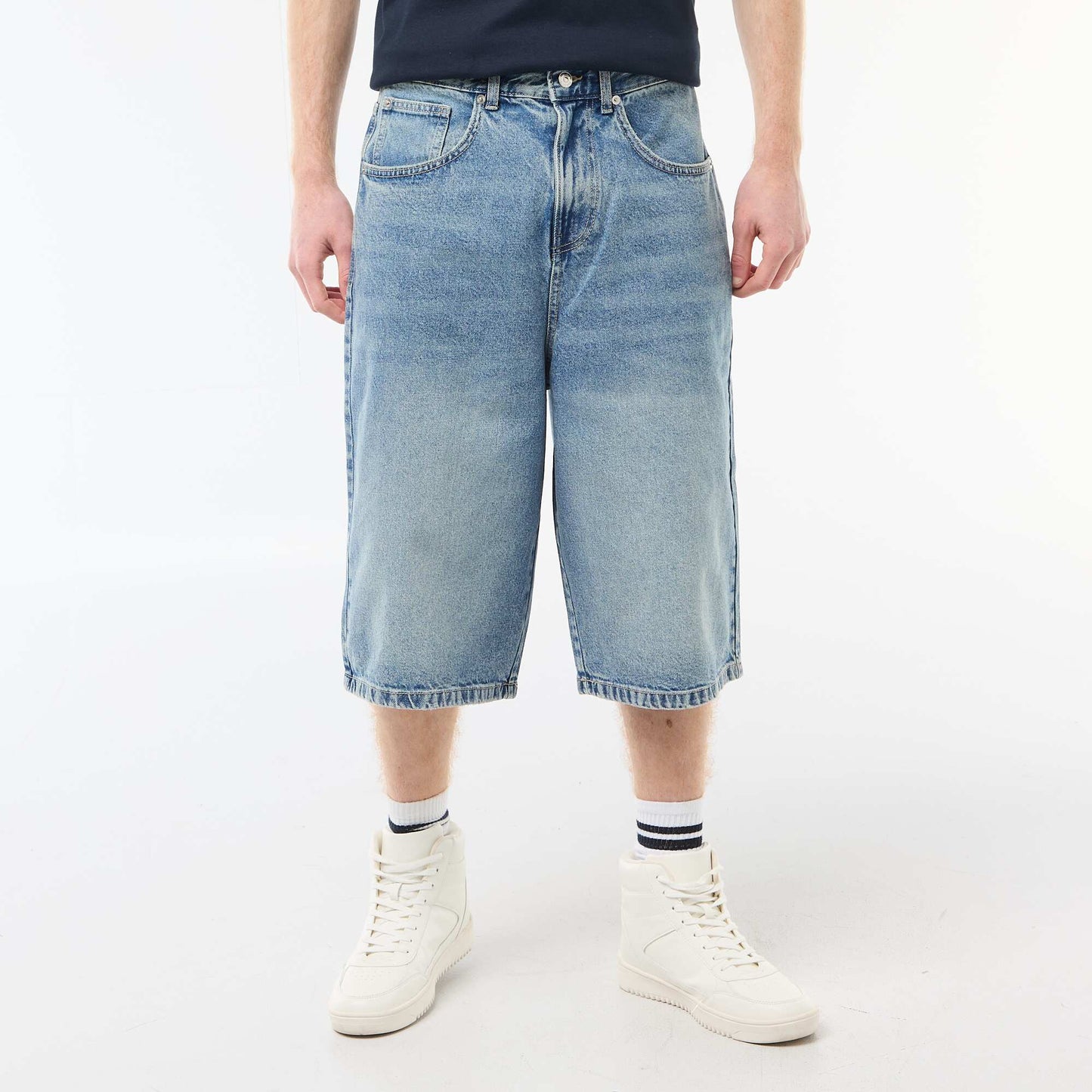 Long Denim Bermuda Shorts in Cotton BLUE