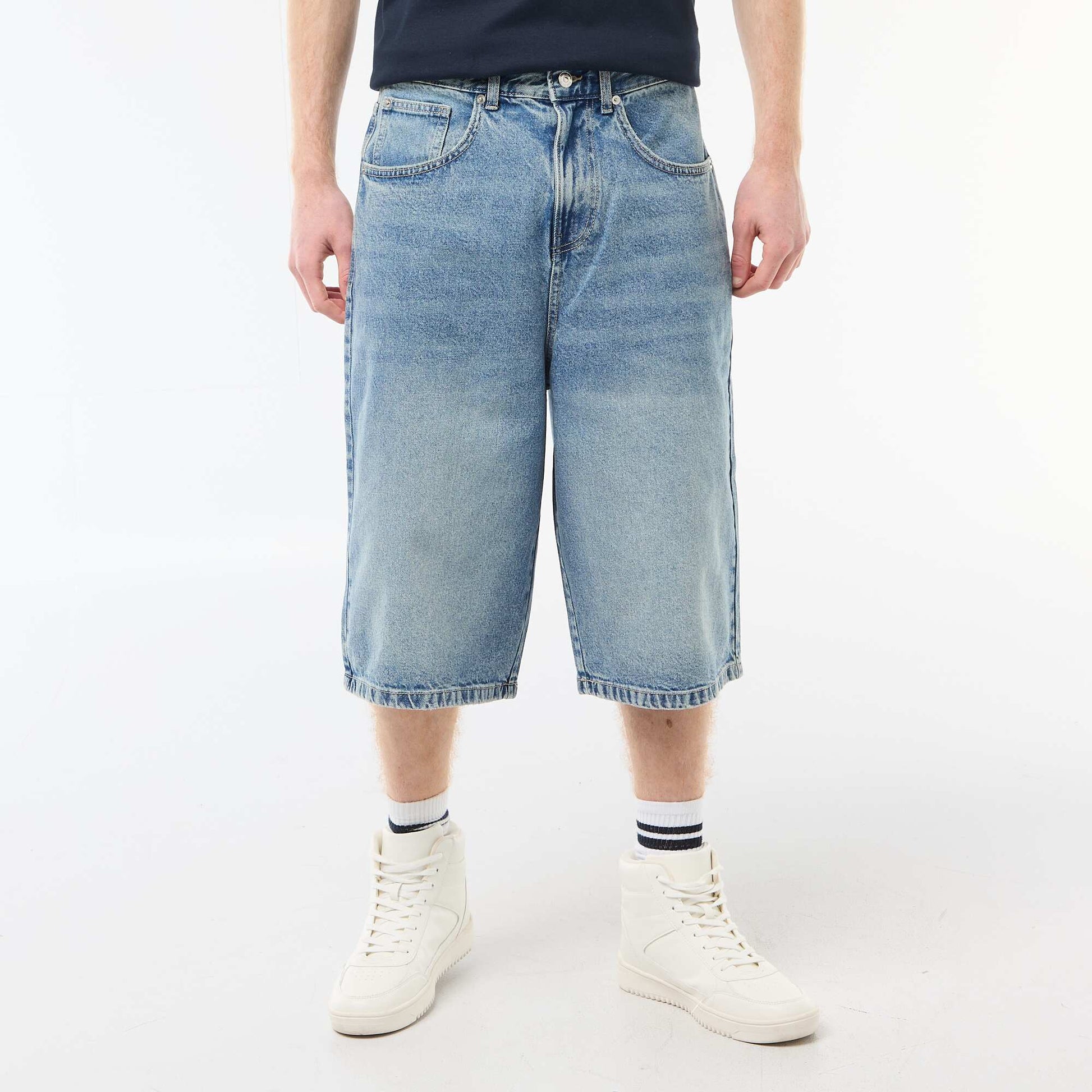 Long Denim Bermuda Shorts in Cotton BLUE