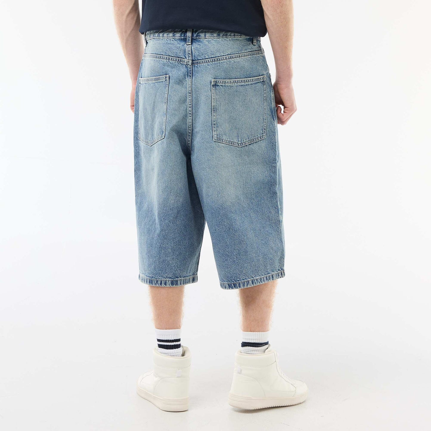 Long Denim Bermuda Shorts in Cotton BLUE