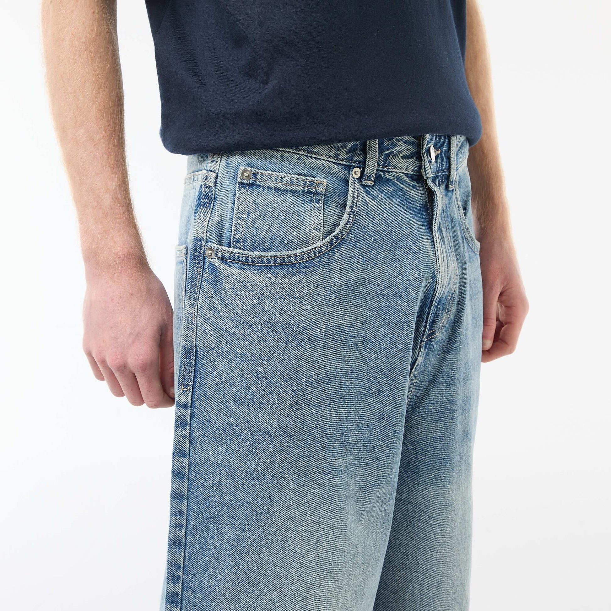 Long Denim Bermuda Shorts in Cotton BLUE