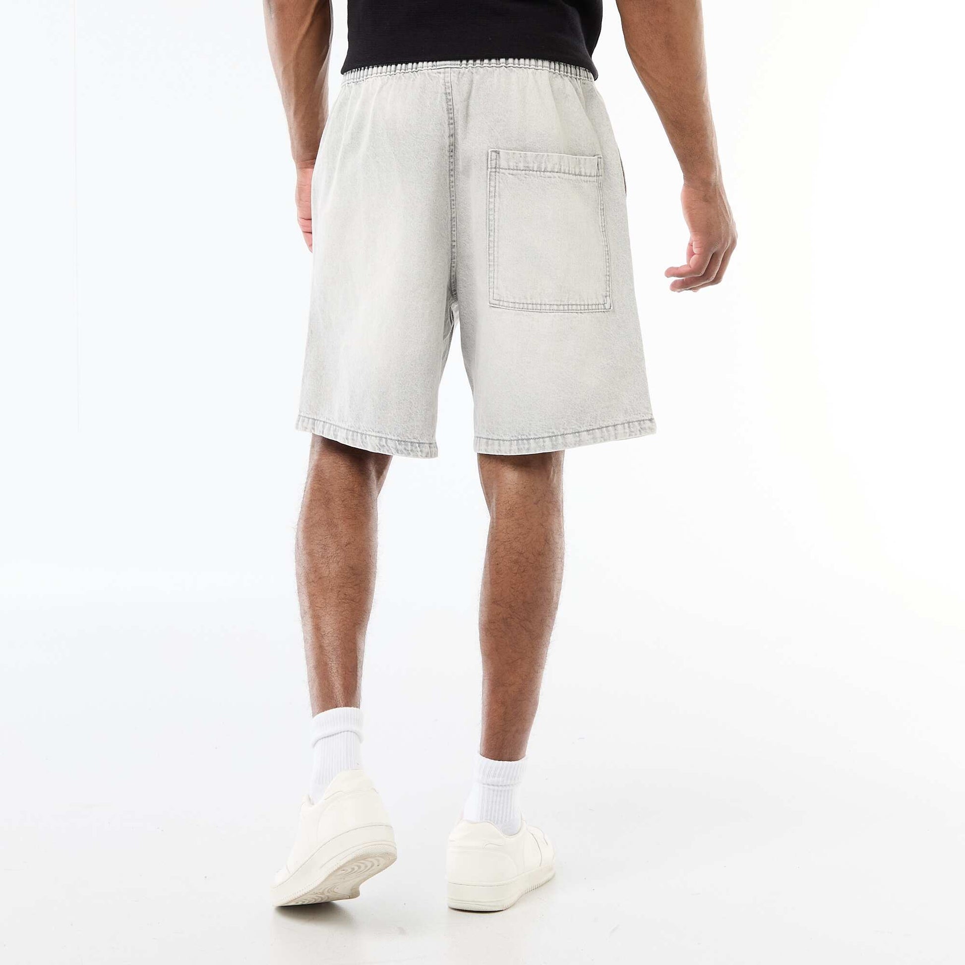 Elastic Waist Denim Bermuda Shorts GREY