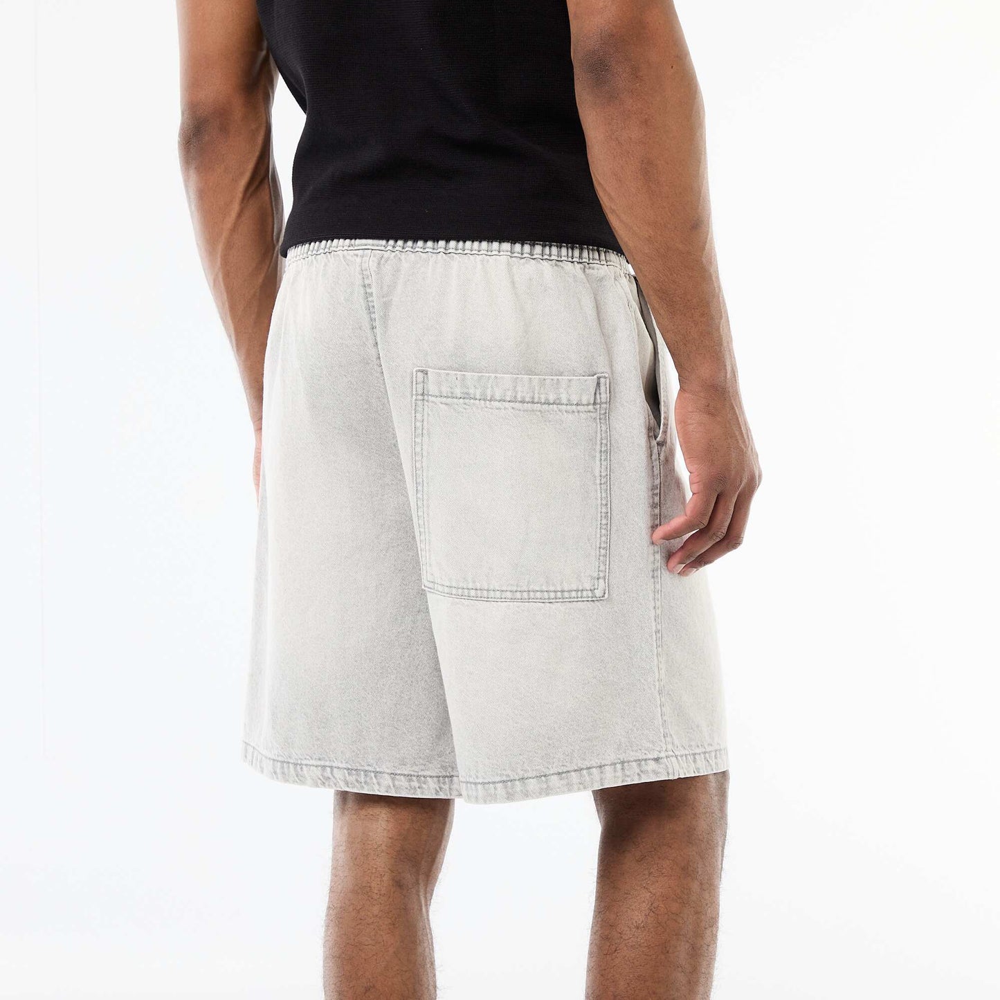 Elastic Waist Denim Bermuda Shorts GREY