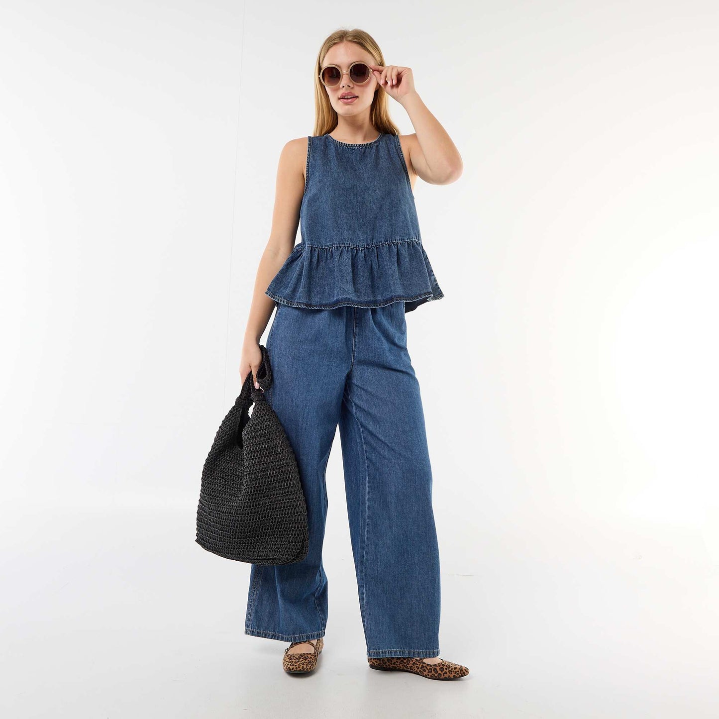 Wide-Leg Denim Trousers BLUE