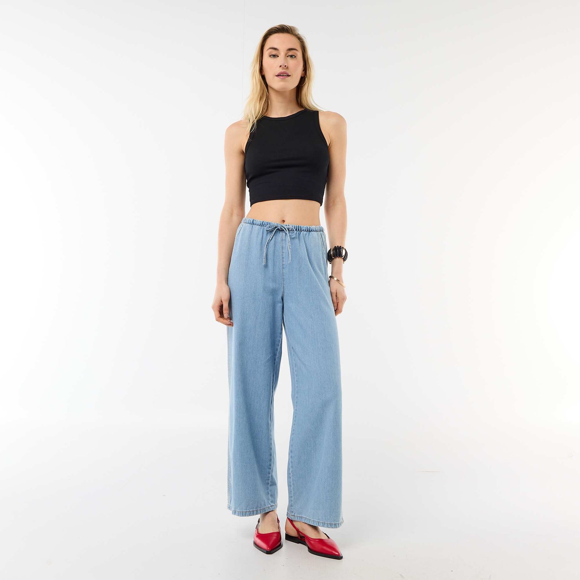 Wide-Leg Denim Trousers BLUE