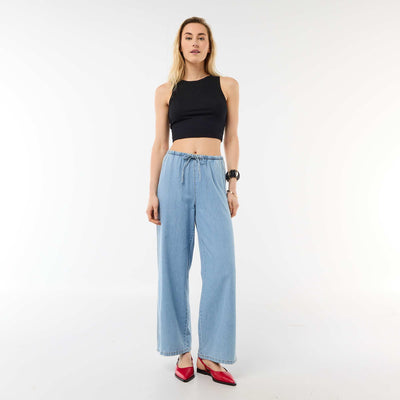Wide-Leg Denim Trousers BLUE