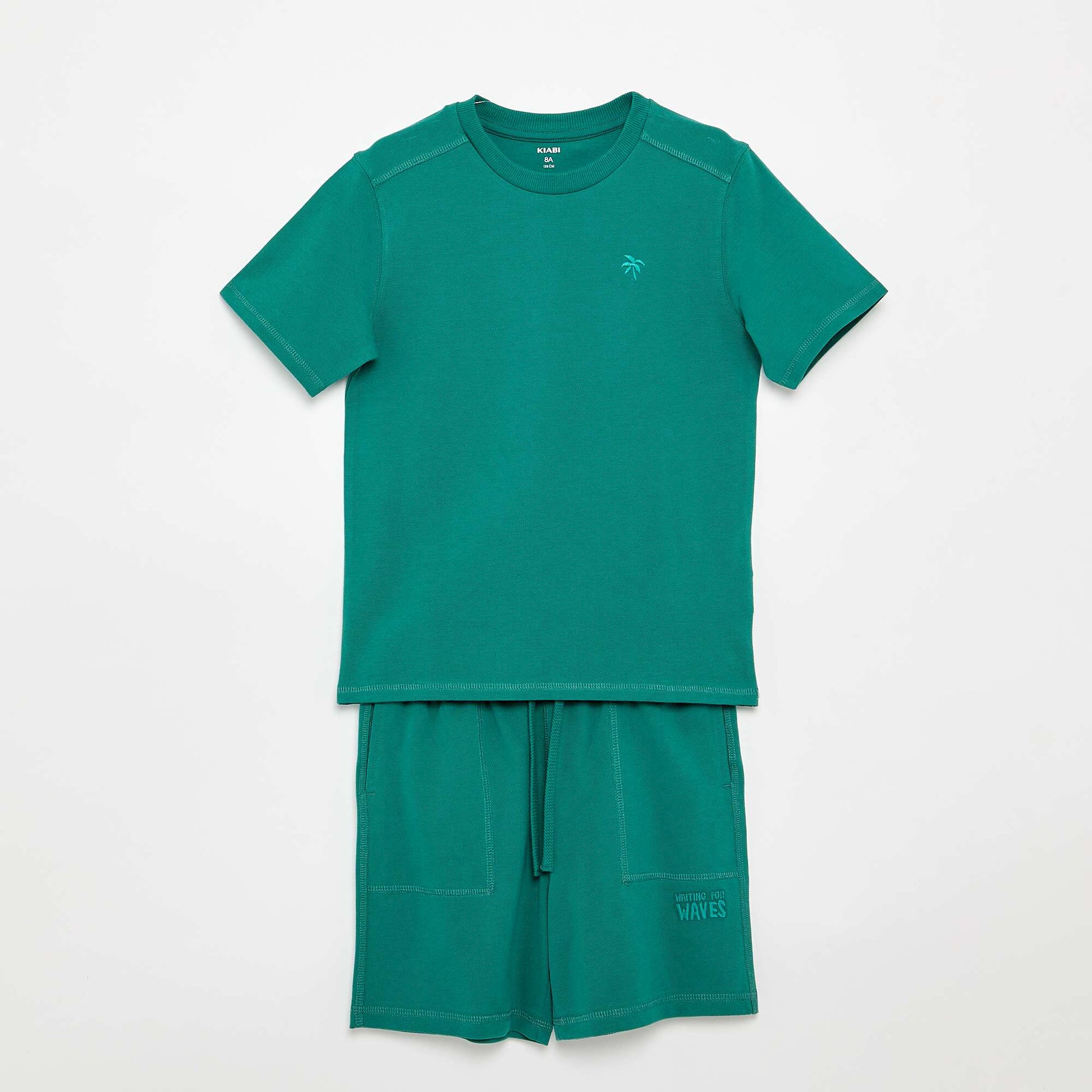 Cotton piqué t-shirt and shorts set GREEN
