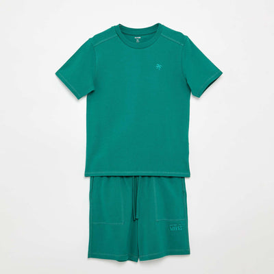 Cotton piqué t-shirt and shorts set GREEN