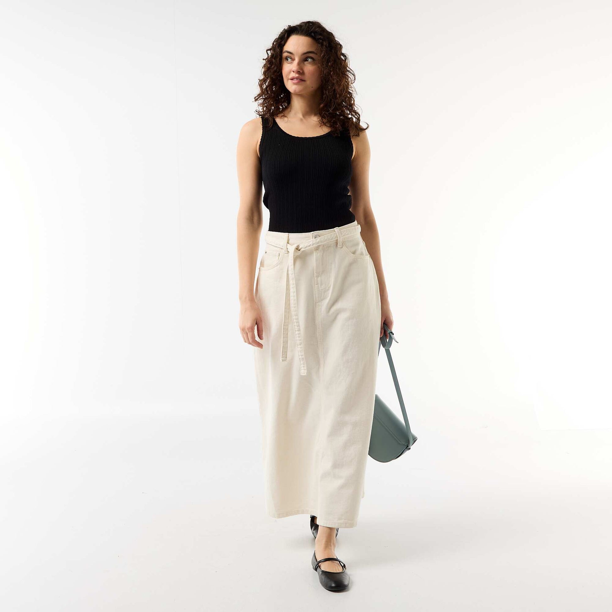 Long denim skirt WHITE