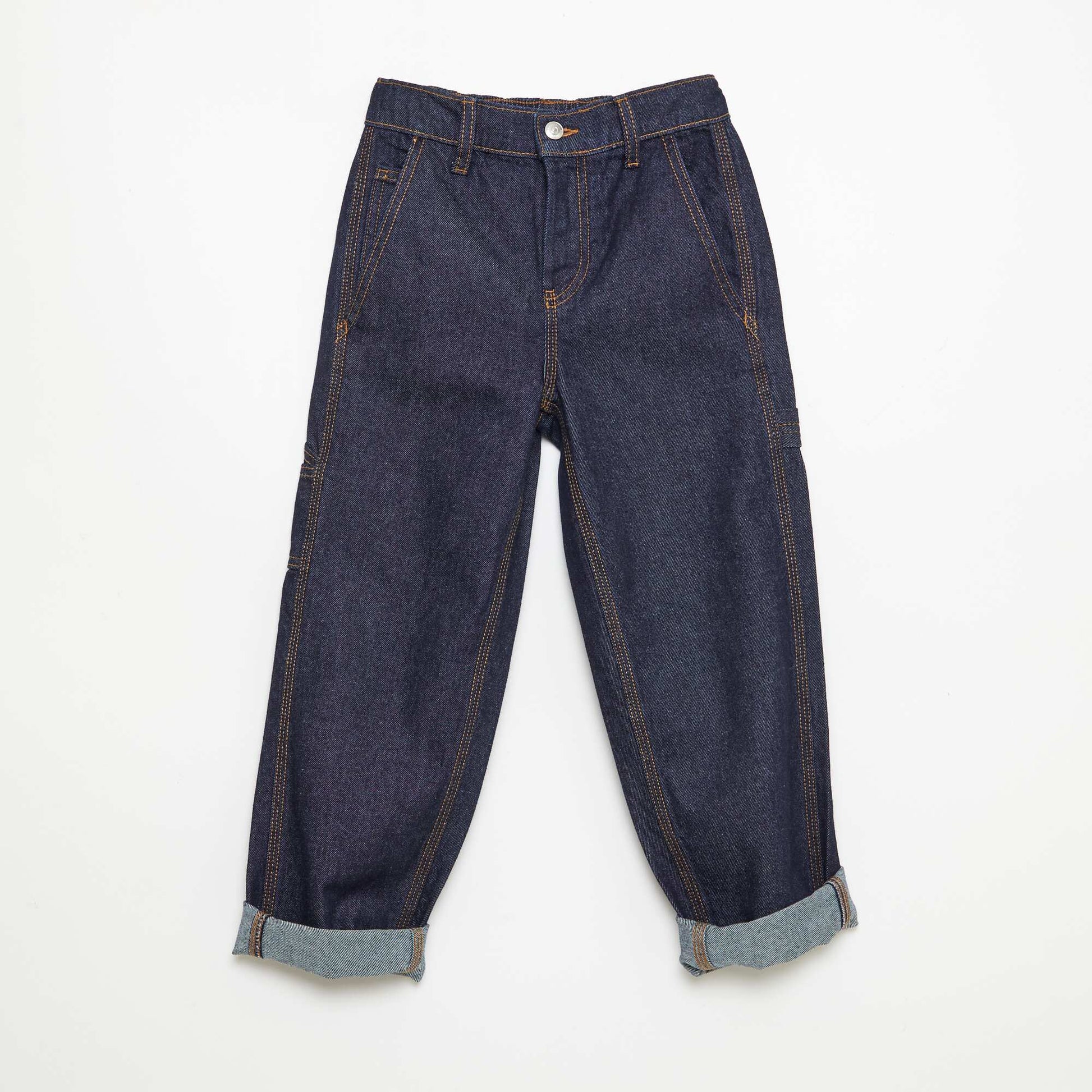 Relaxed Fit Solid Cotton Denim Pants BLUE