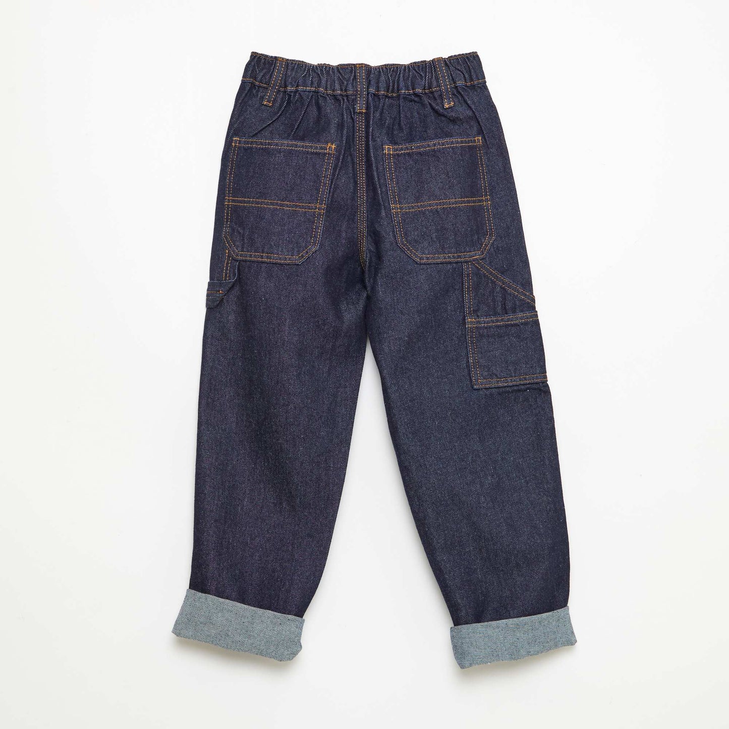 Relaxed Fit Solid Cotton Denim Pants BLUE