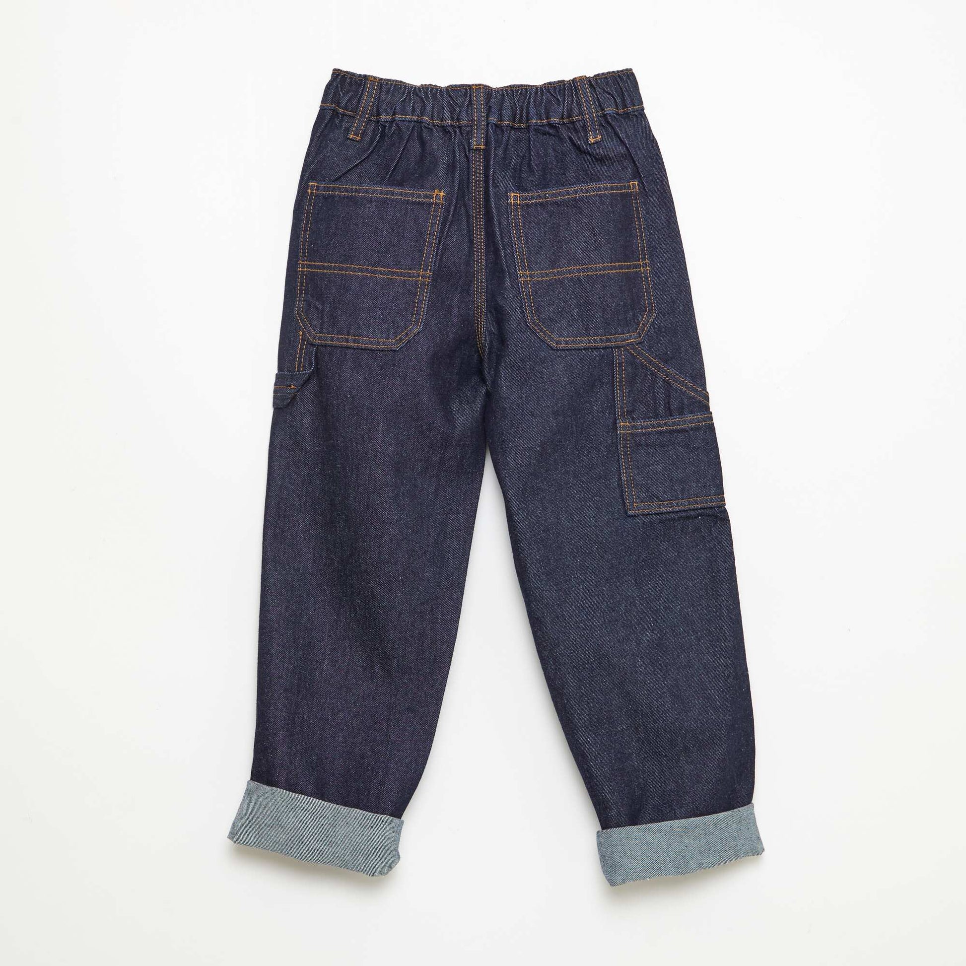 Relaxed Fit Solid Cotton Denim Pants BLUE