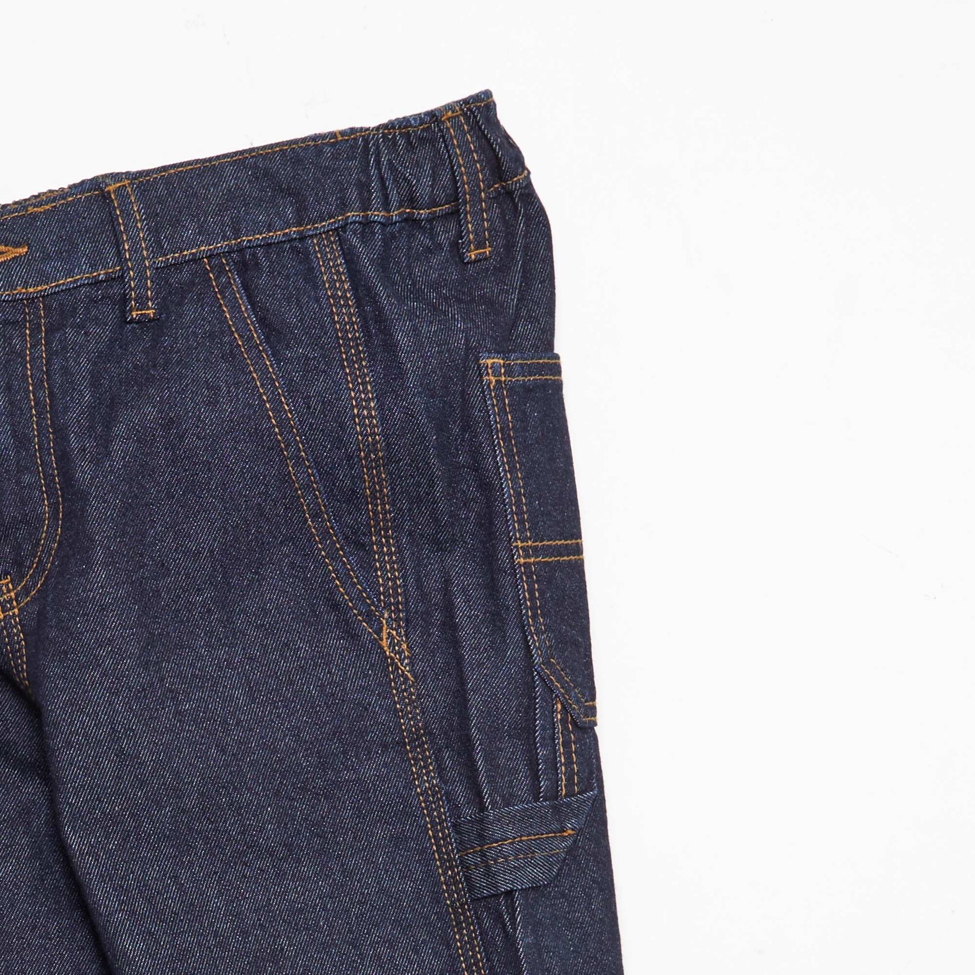 Relaxed Fit Solid Cotton Denim Pants BLUE