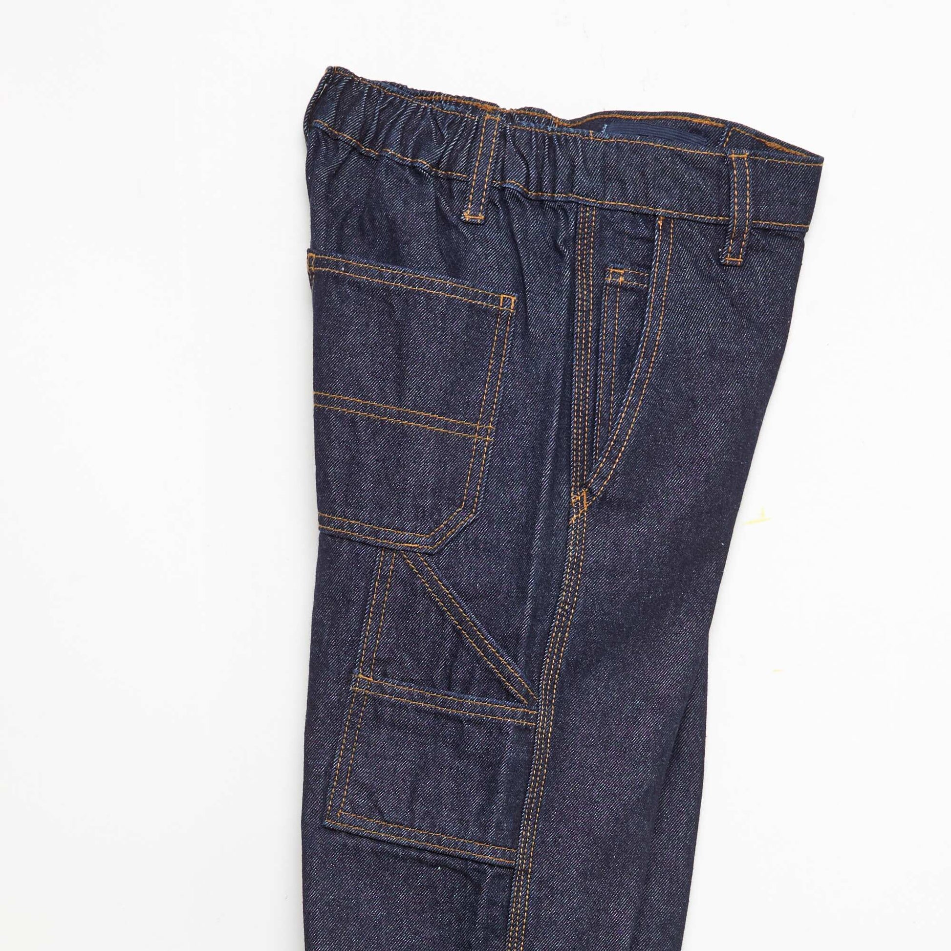 Relaxed Fit Solid Cotton Denim Pants BLUE