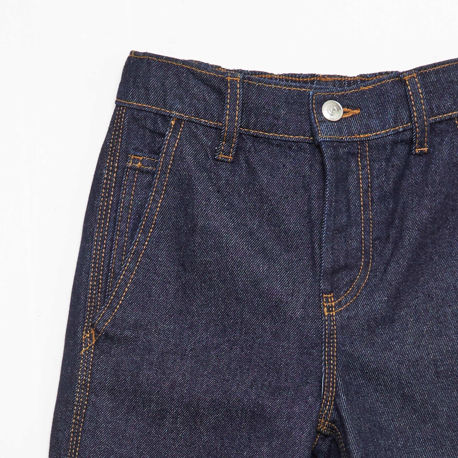 Relaxed Fit Solid Cotton Denim Pants BLUE