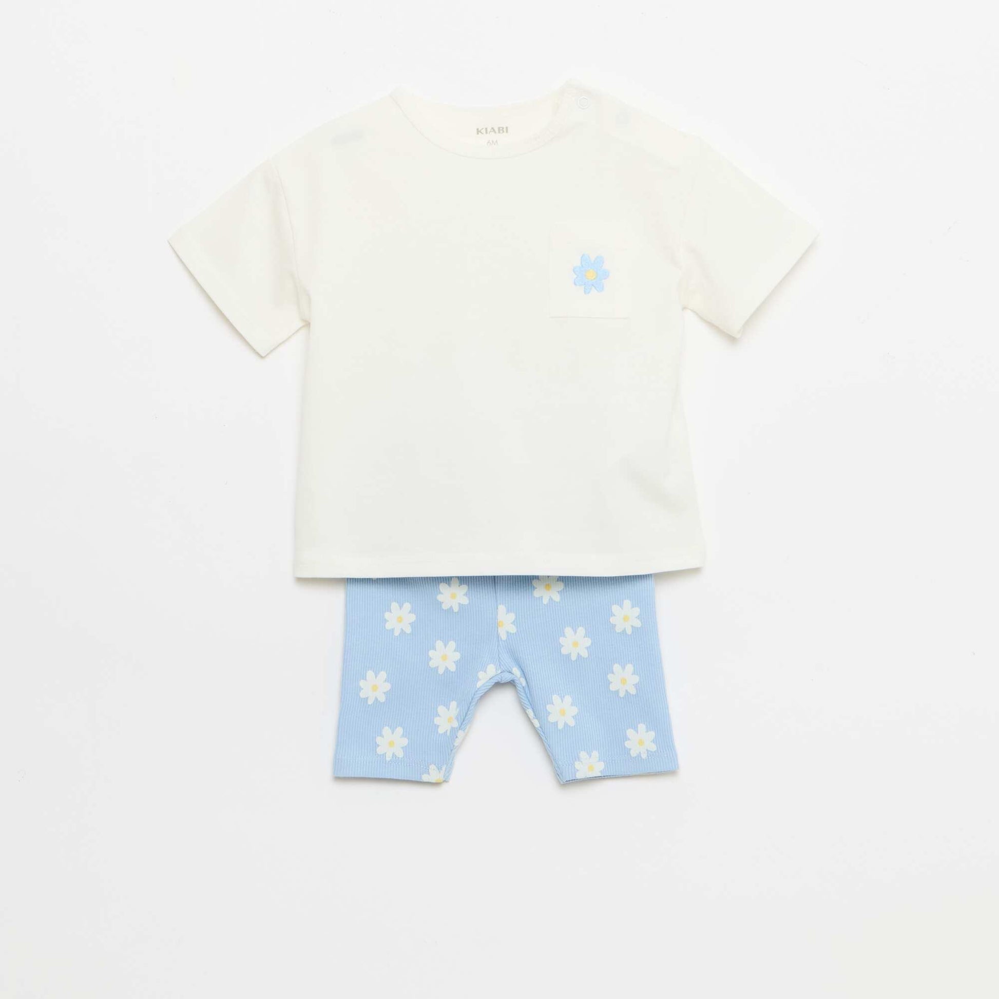 Ribbed T-shirt and Bike Shorts Set - 2-piece BLUE