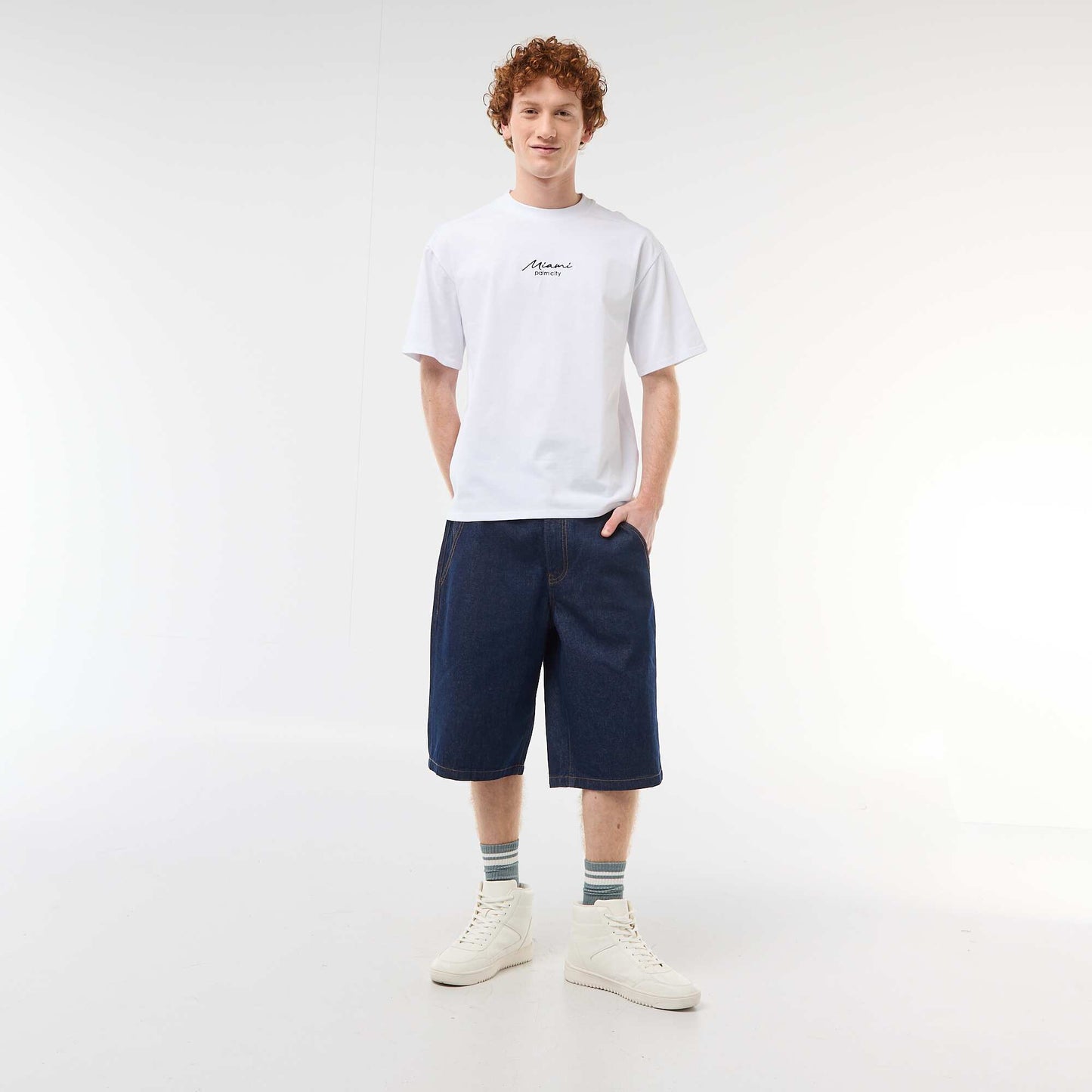 Baggy Denim Bermuda Shorts in Cotton BLUE