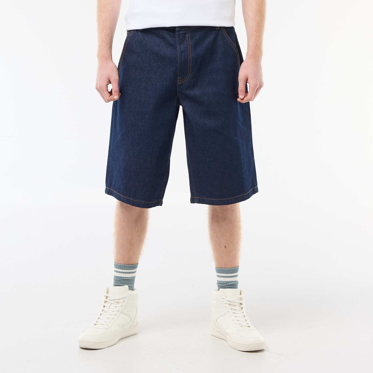 Baggy Denim Bermuda Shorts in Cotton BLUE