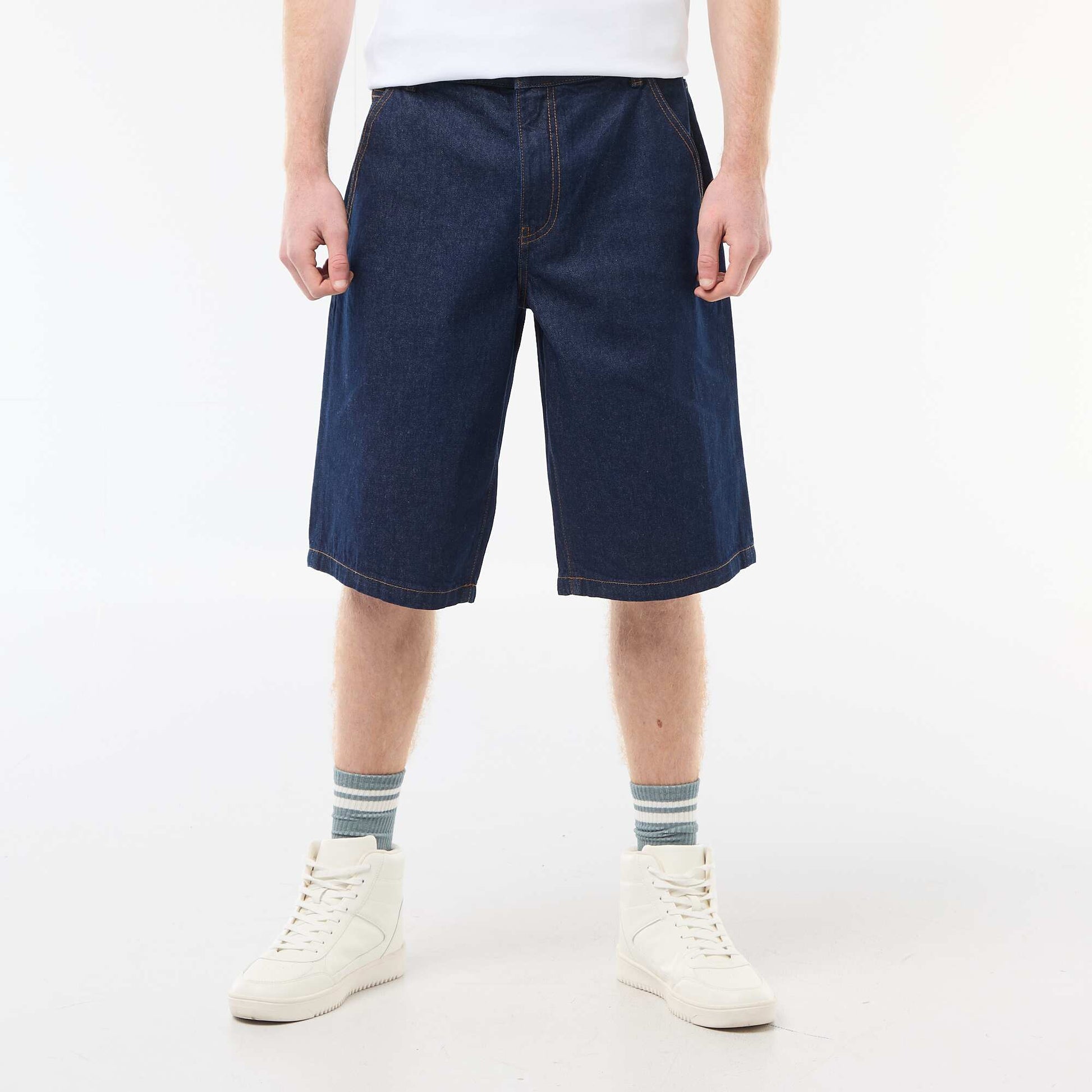Baggy Denim Bermuda Shorts in Cotton BLUE
