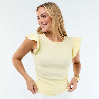 Ribbed Ruffle-Sleeve T-shirt YELLOW
