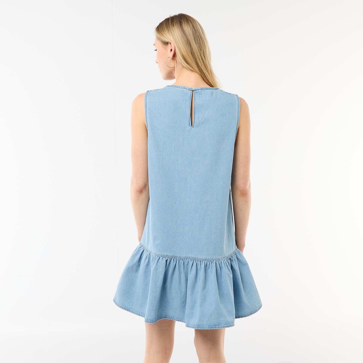 Sleeveless Denim Dress with Flared Hem BLUE
