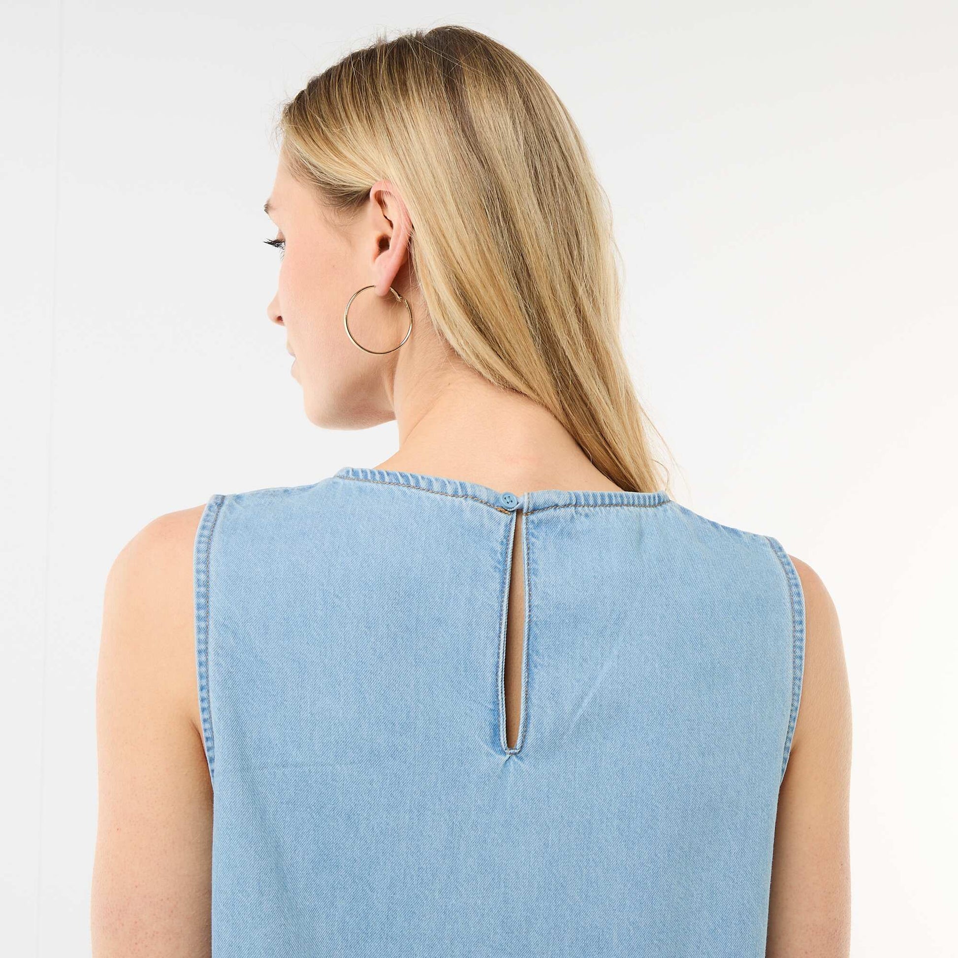 Sleeveless Denim Dress with Flared Hem BLUE