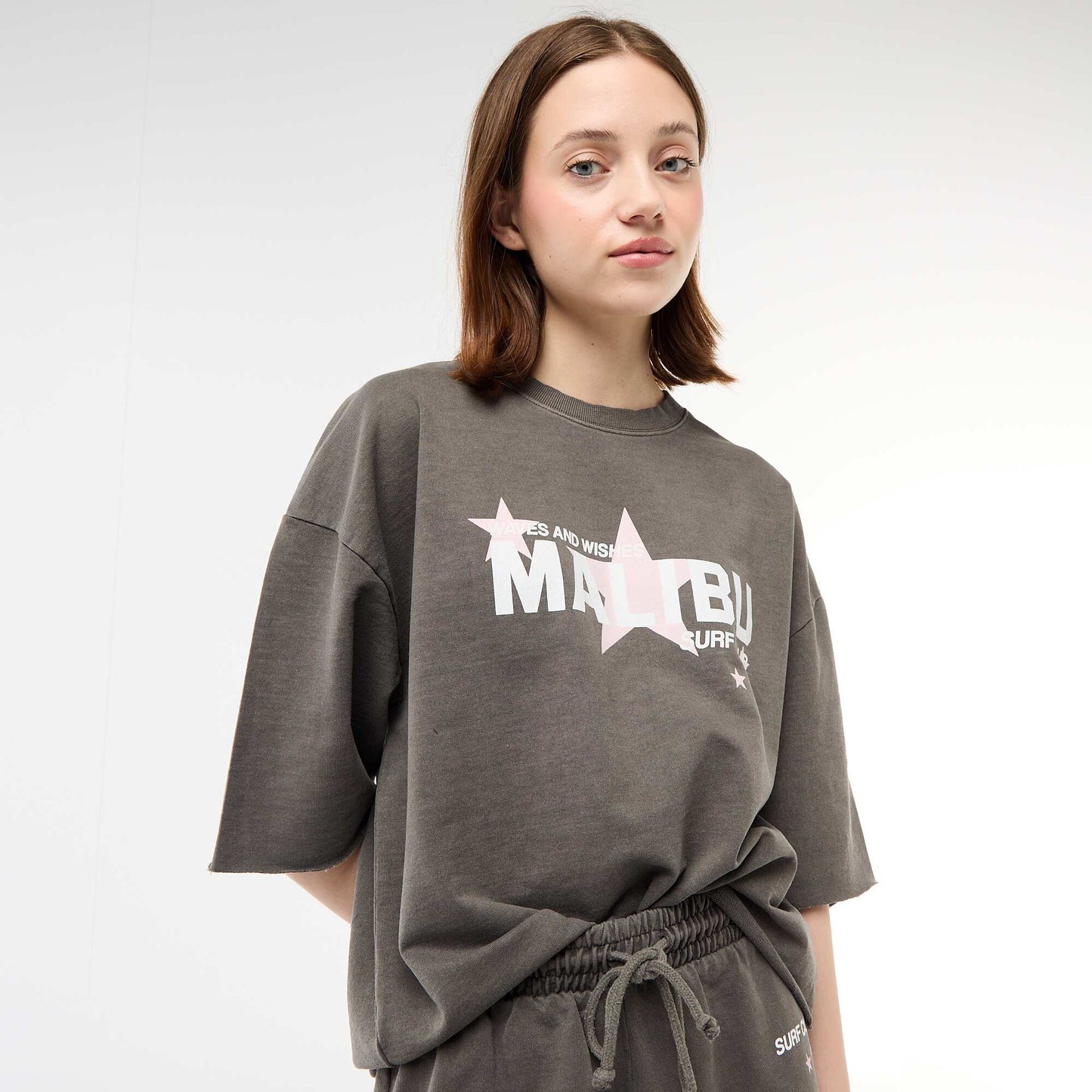 Oversized T-shirt with Slogan GREY