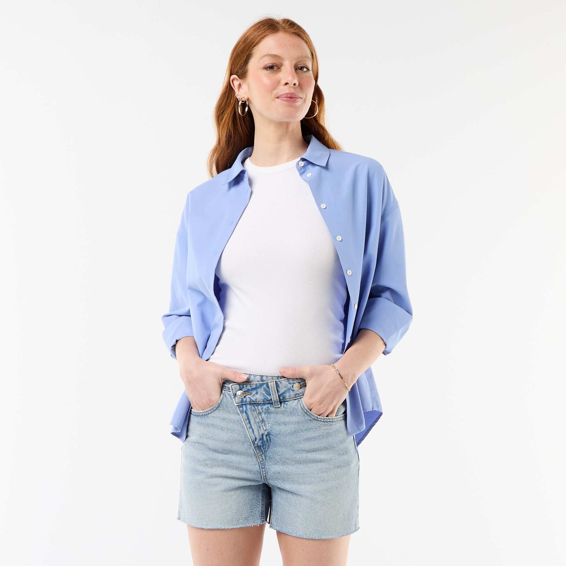 High-Waisted Denim Shorts BLUE