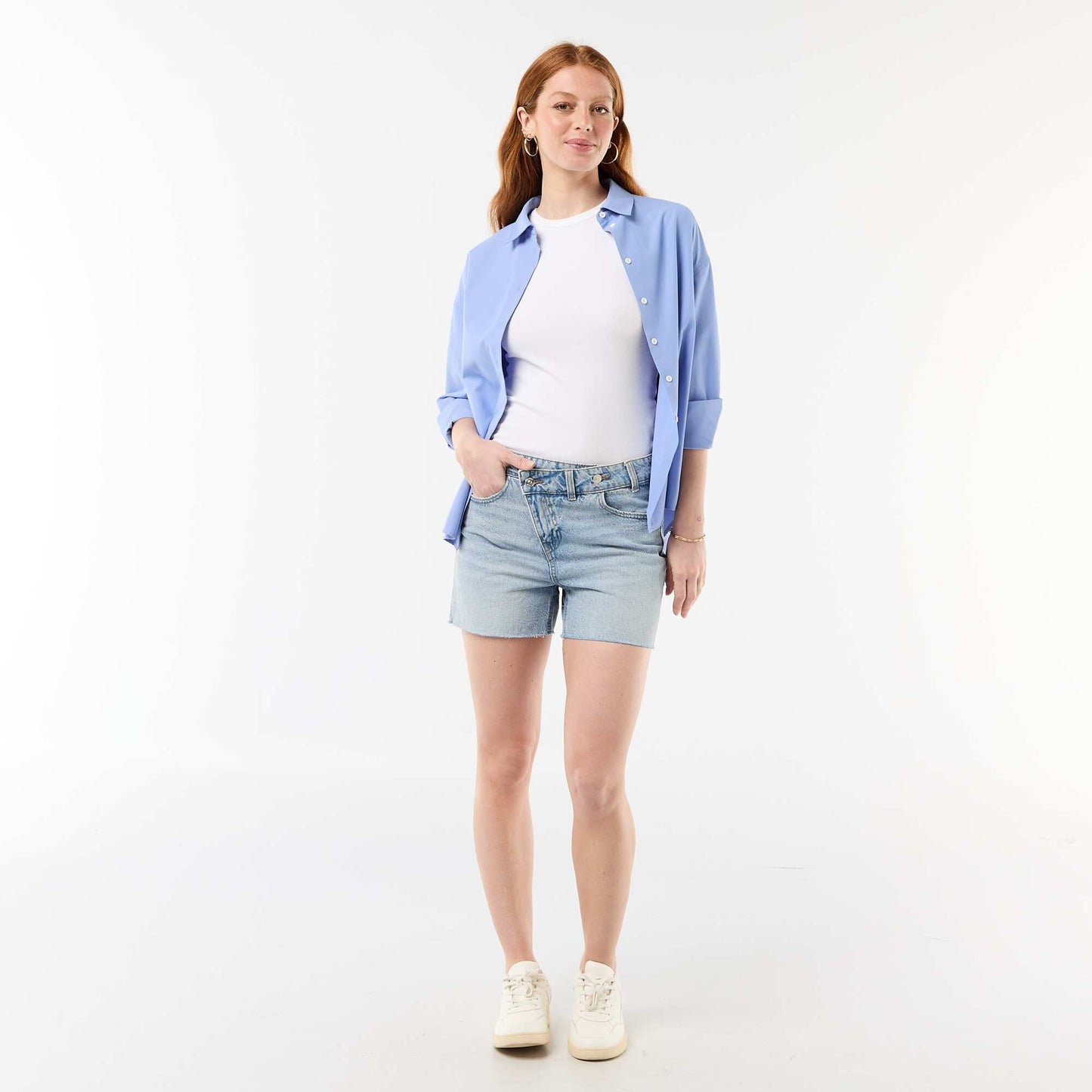 High-Waisted Denim Shorts BLUE