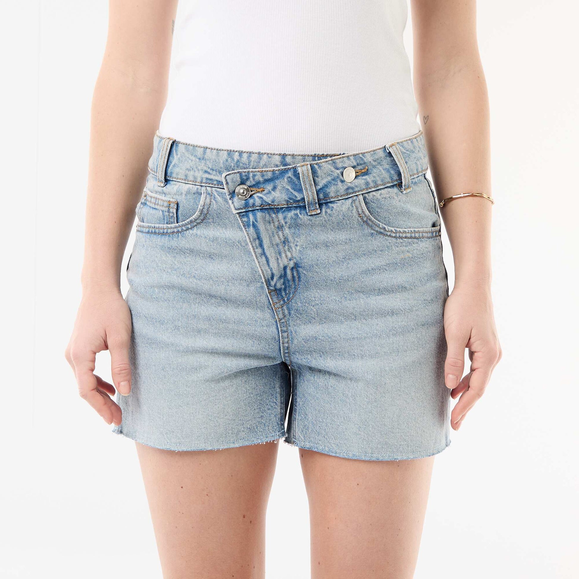 High-Waisted Denim Shorts BLUE