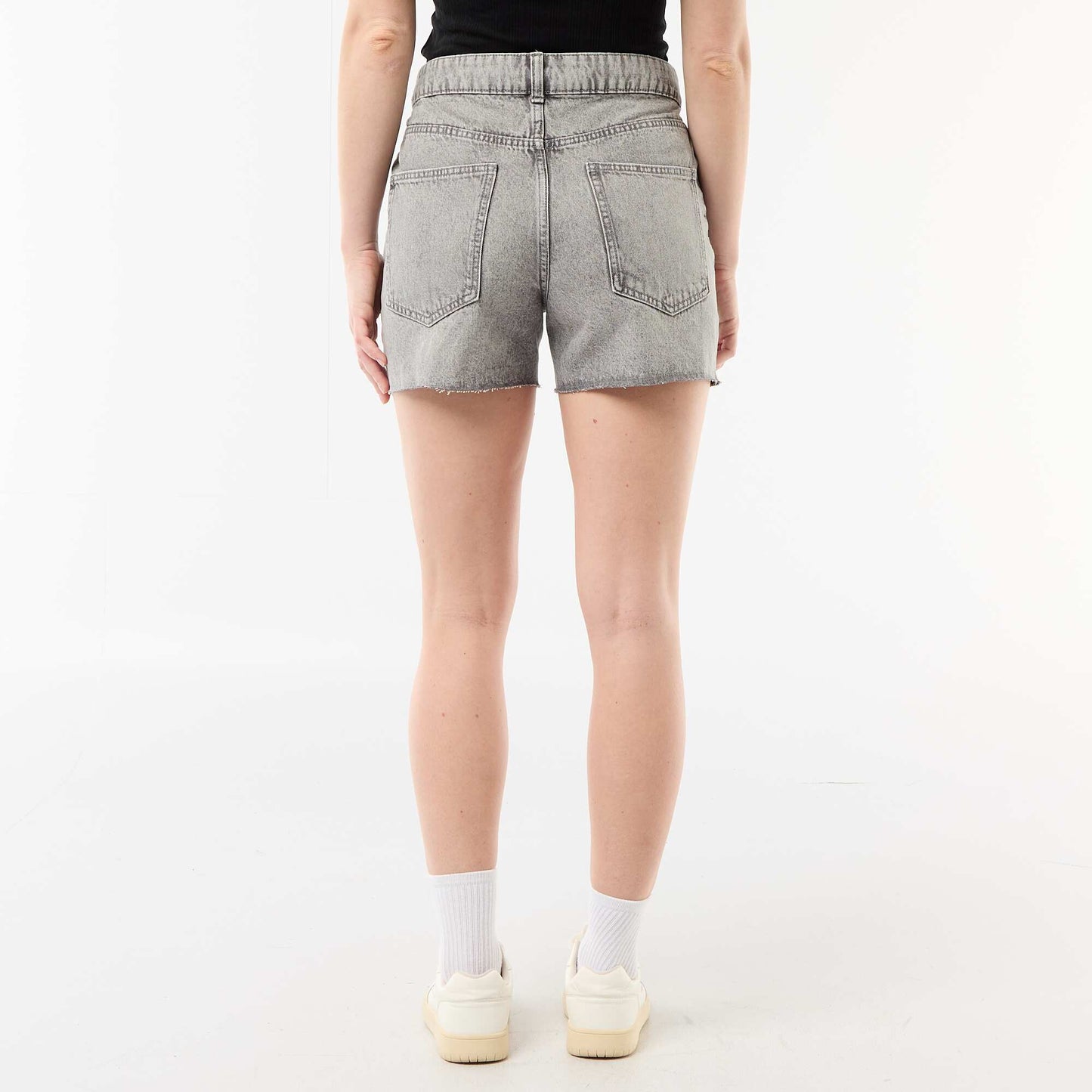 High-Waisted Denim Shorts GREY