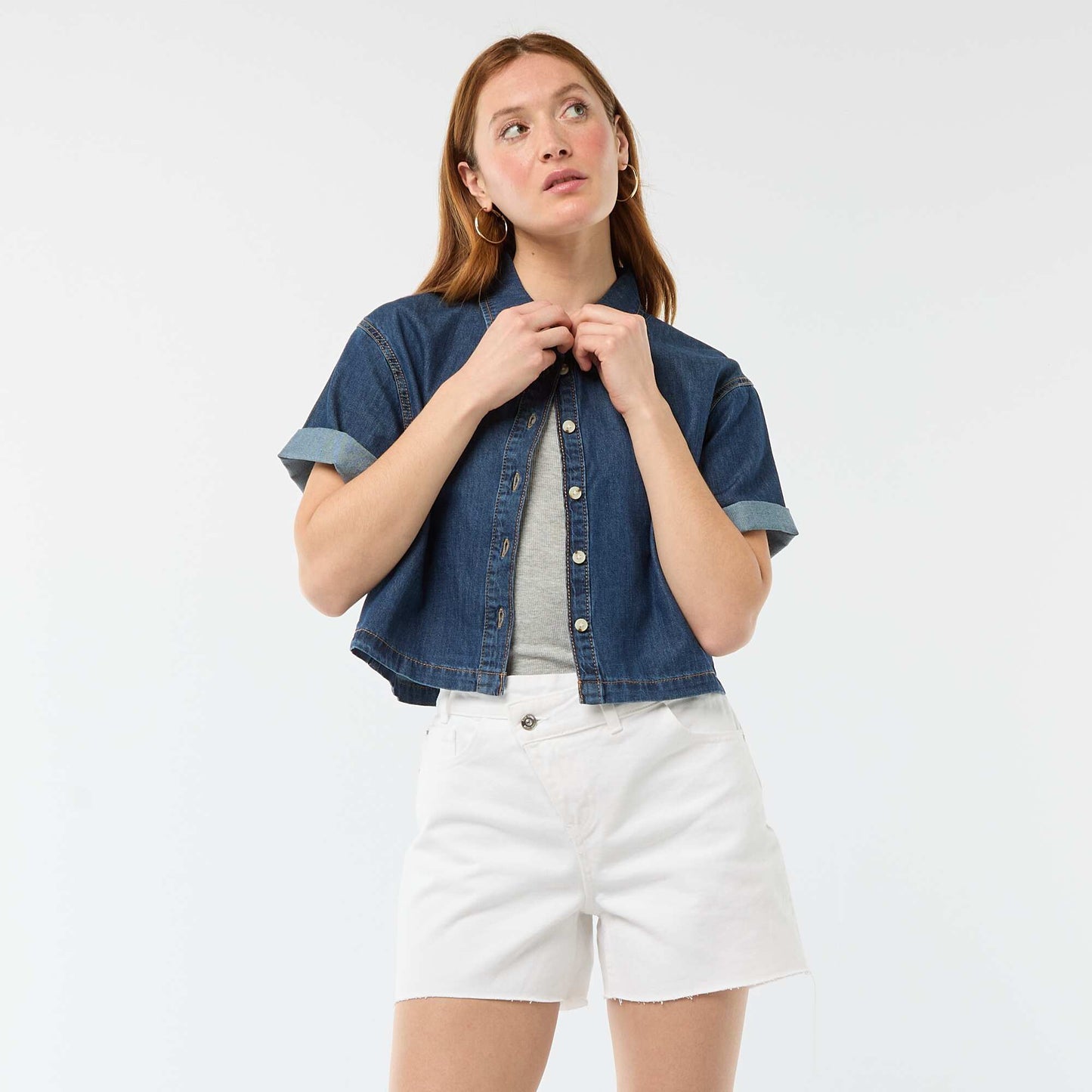 High-Waisted Denim Shorts WHITE