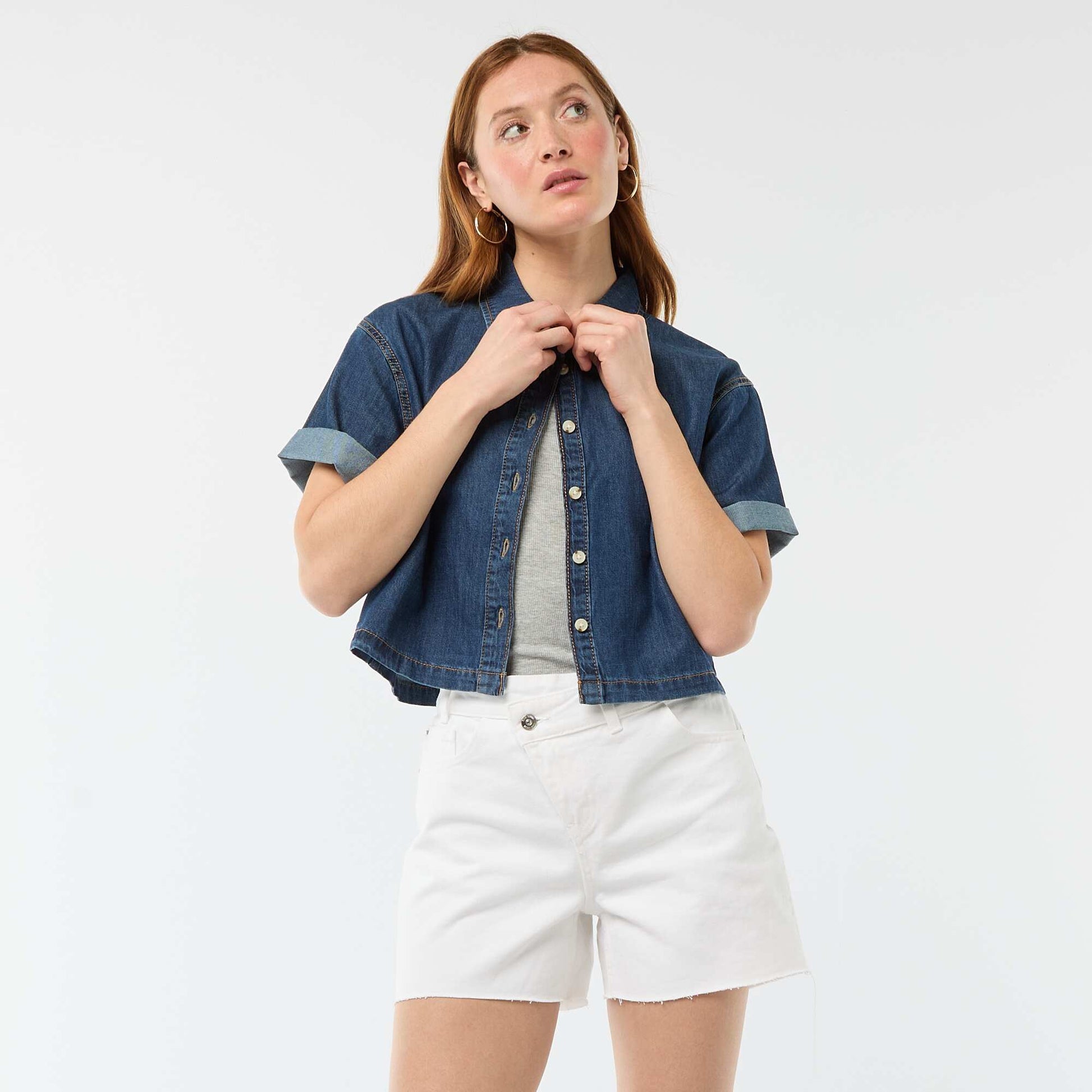 High-Waisted Denim Shorts WHITE