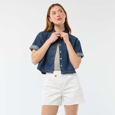 High-Waisted Denim Shorts WHITE