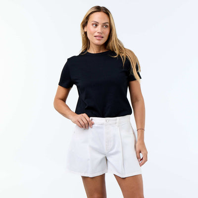 High-waisted denim Bermuda shorts WHITE