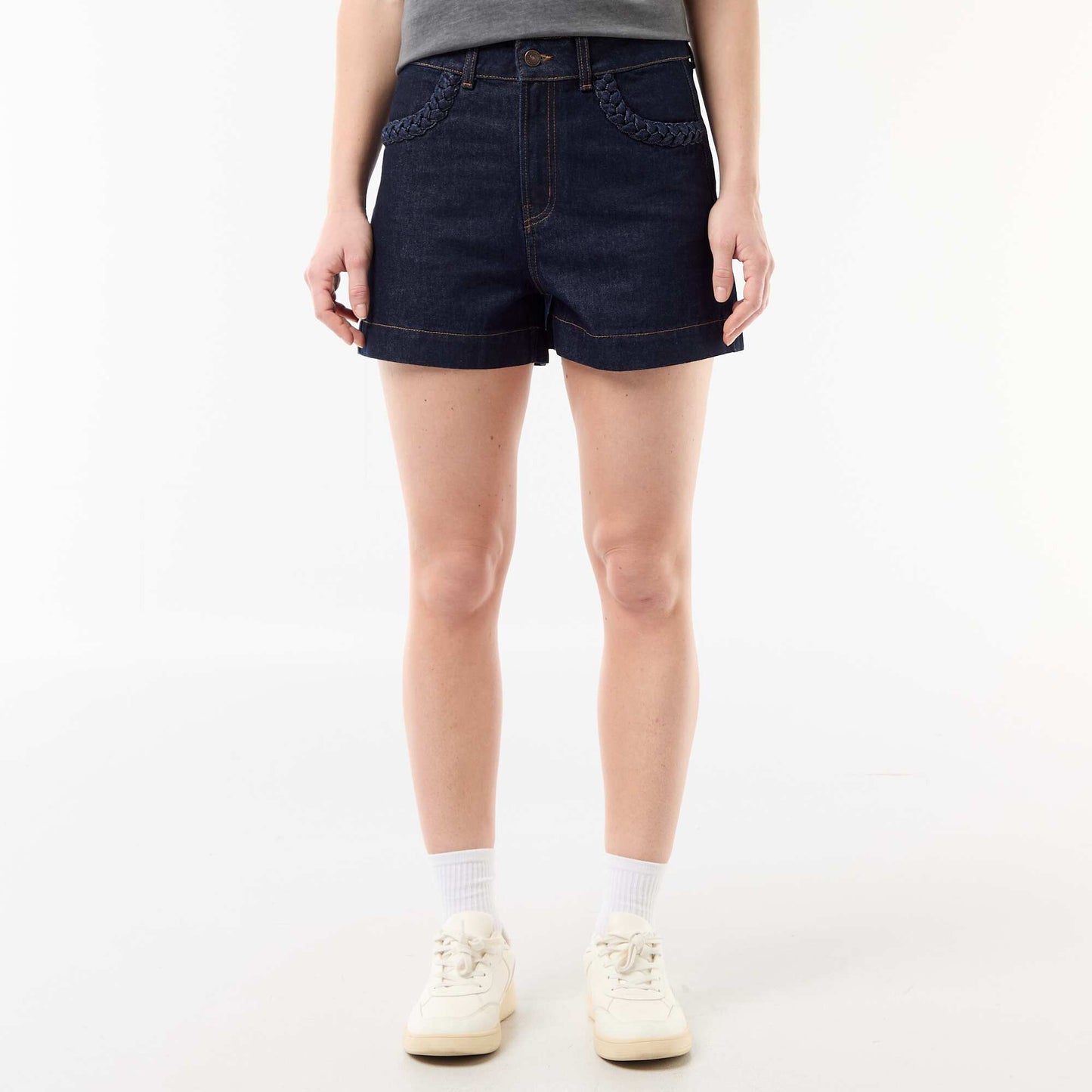 Denim shorts with braided pockets BLUE