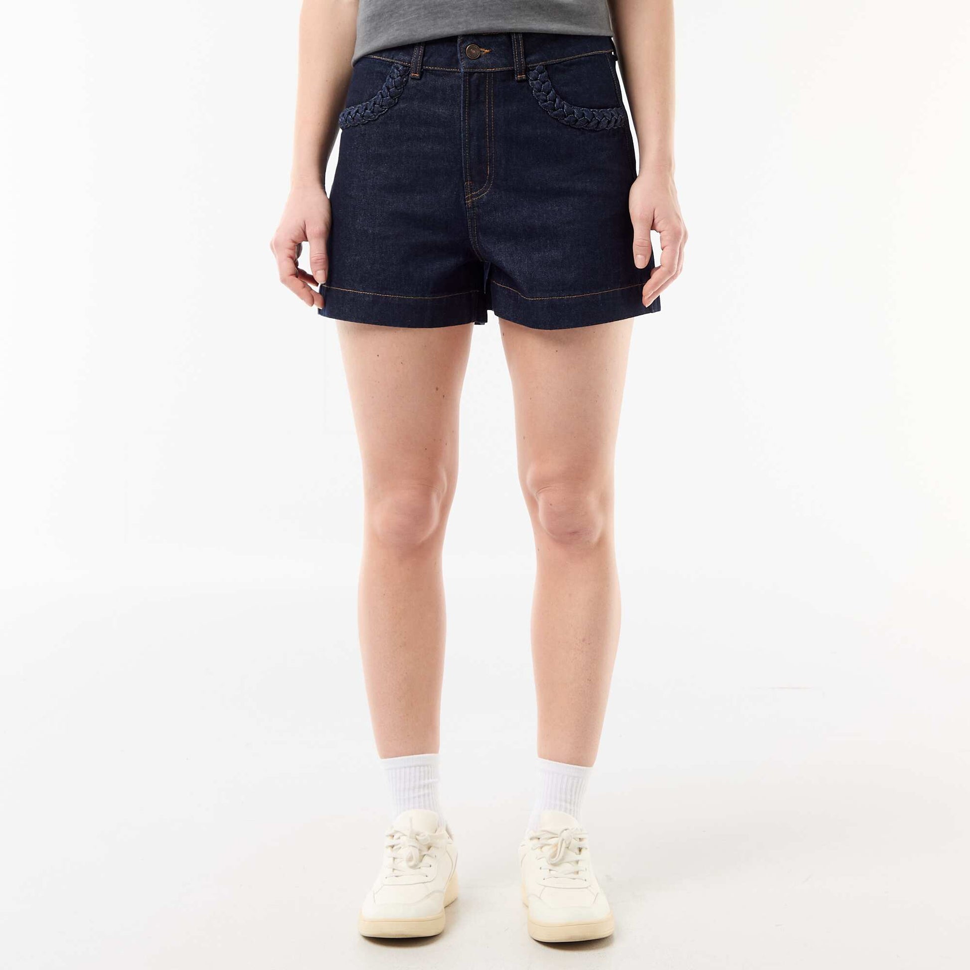 Denim shorts with braided pockets BLUE