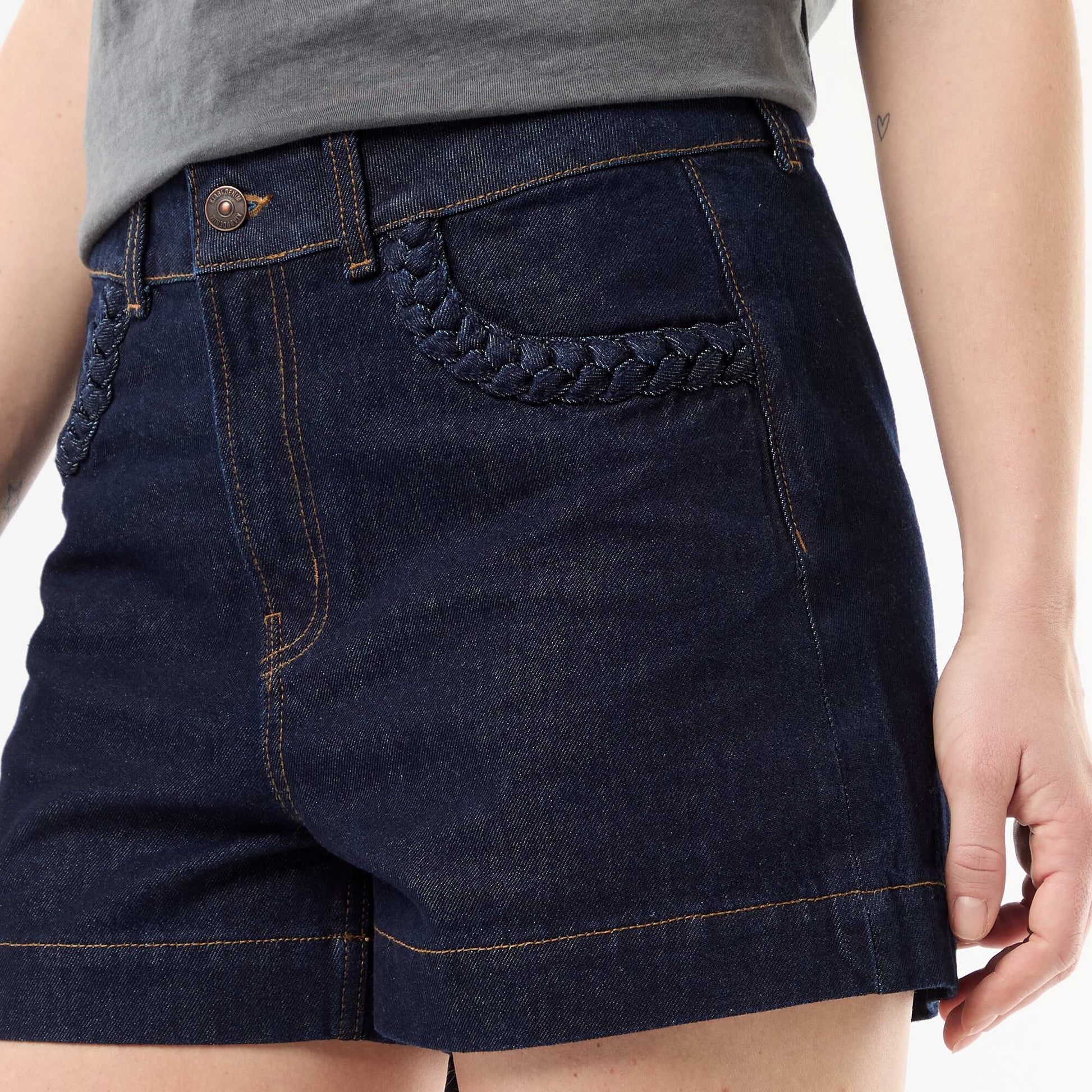 Denim shorts with braided pockets BLUE