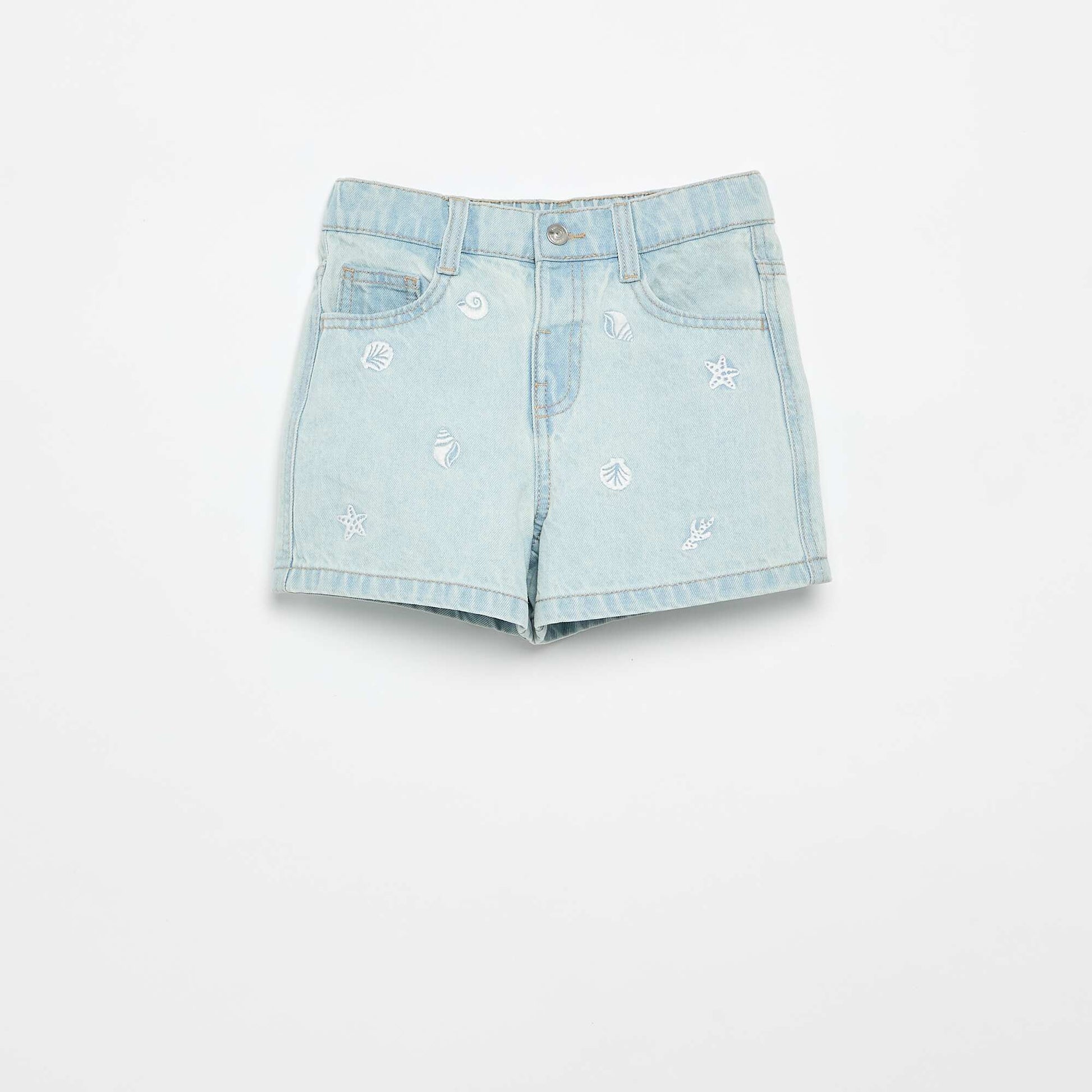 Embroidered denim shorts BLUE