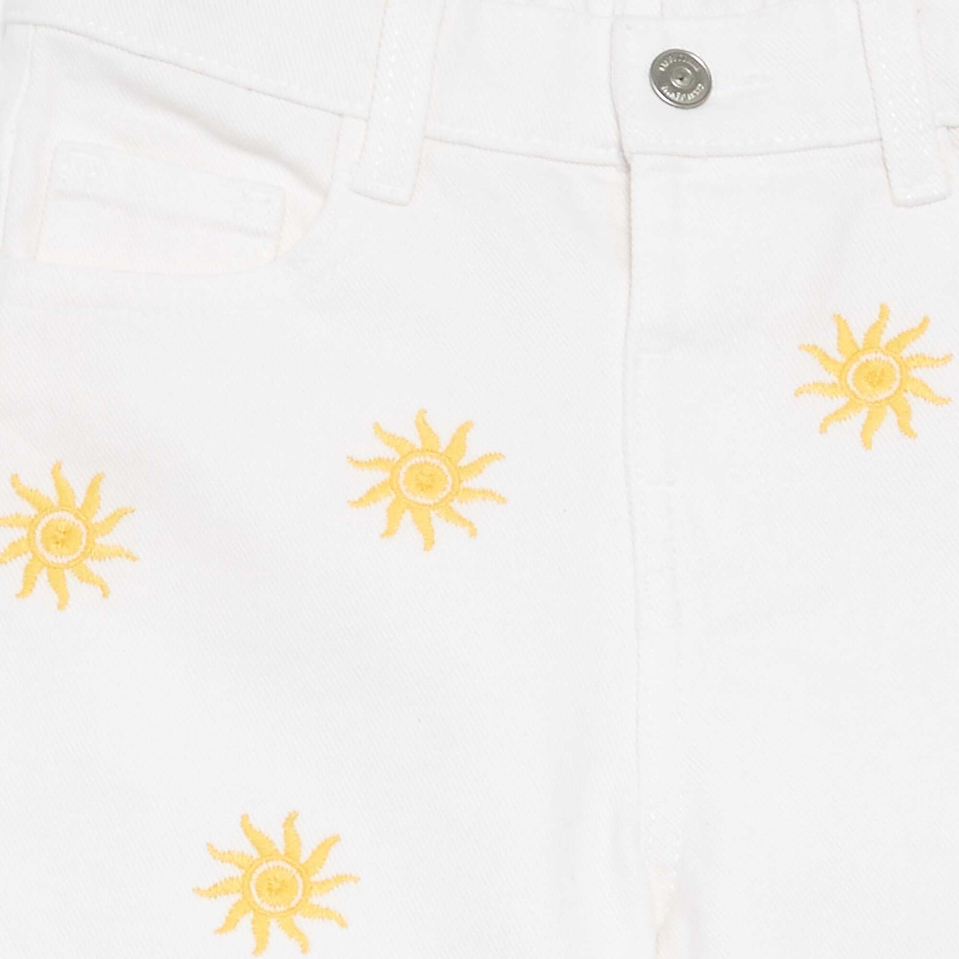 Embroidered denim shorts WHITE